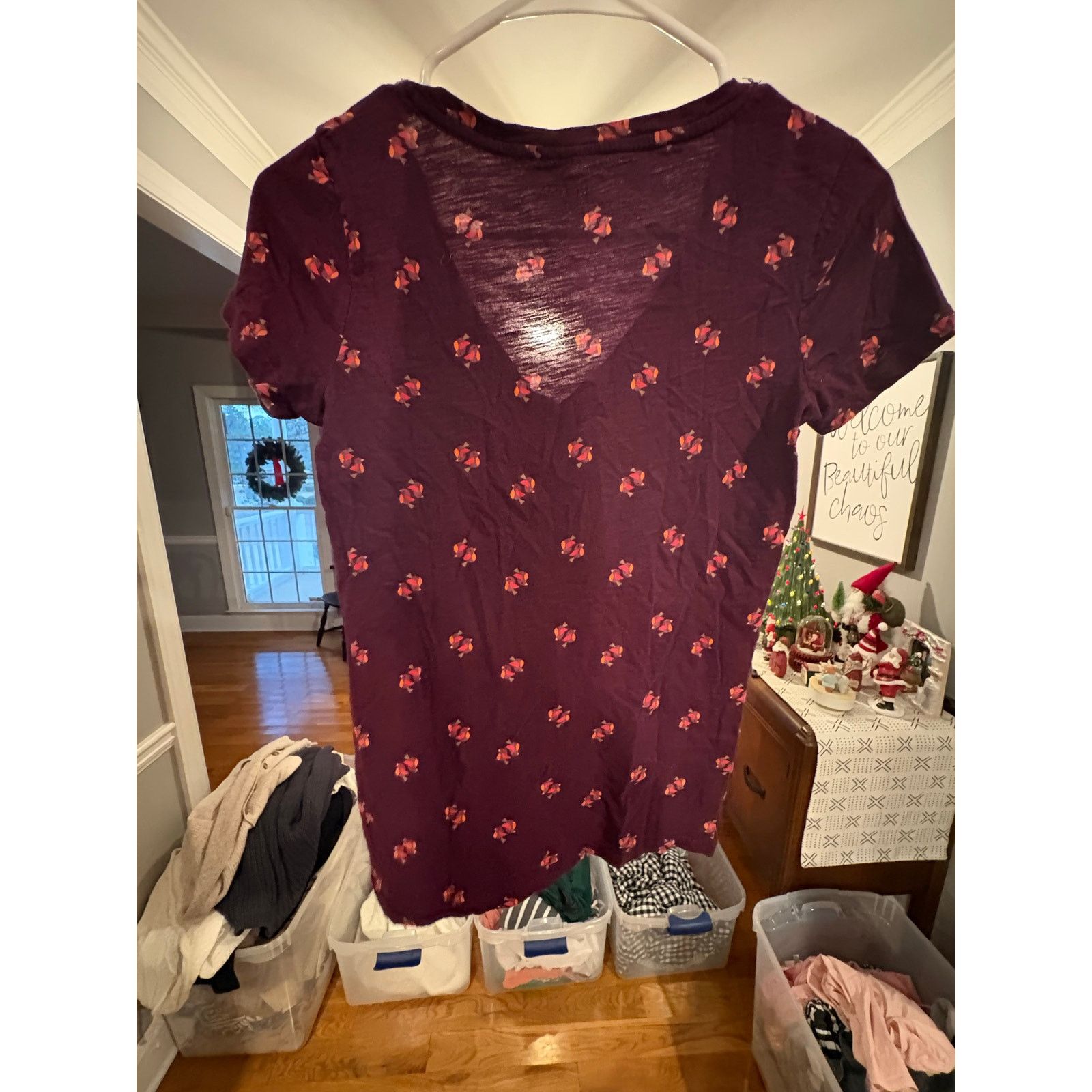 Merona Merona Women’s XS Purple Floral V-Neck Short Sleeve Tee Size XS / US 0-2 / IT 36-38 - 4 Thumbnail