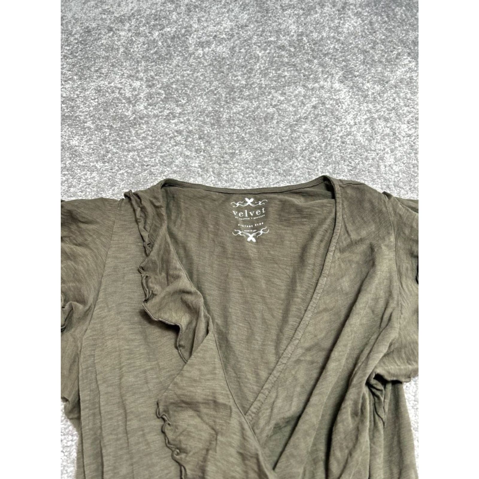 Velvet Velvet by Graham & Spencer Womens XXS Olive Green Cotton Wrap Knit Shirt Size XXS / US 00 / IT 34 - 3 Thumbnail
