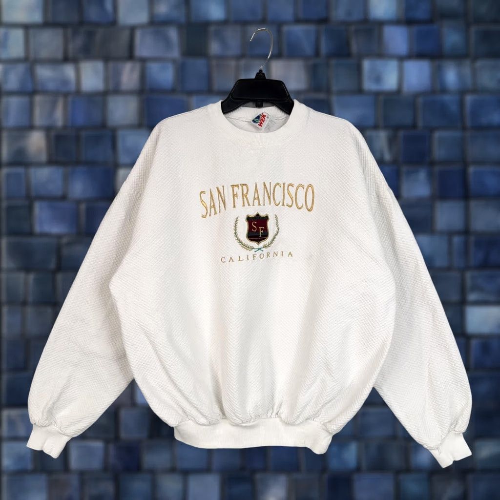 Vintage VINTAGE WEK San Francisco California Sweatshirt Adult 2XL White Embroidered 90s Mens pullover City Size US XXL / EU 58 / 5 - 1 Thumbnail