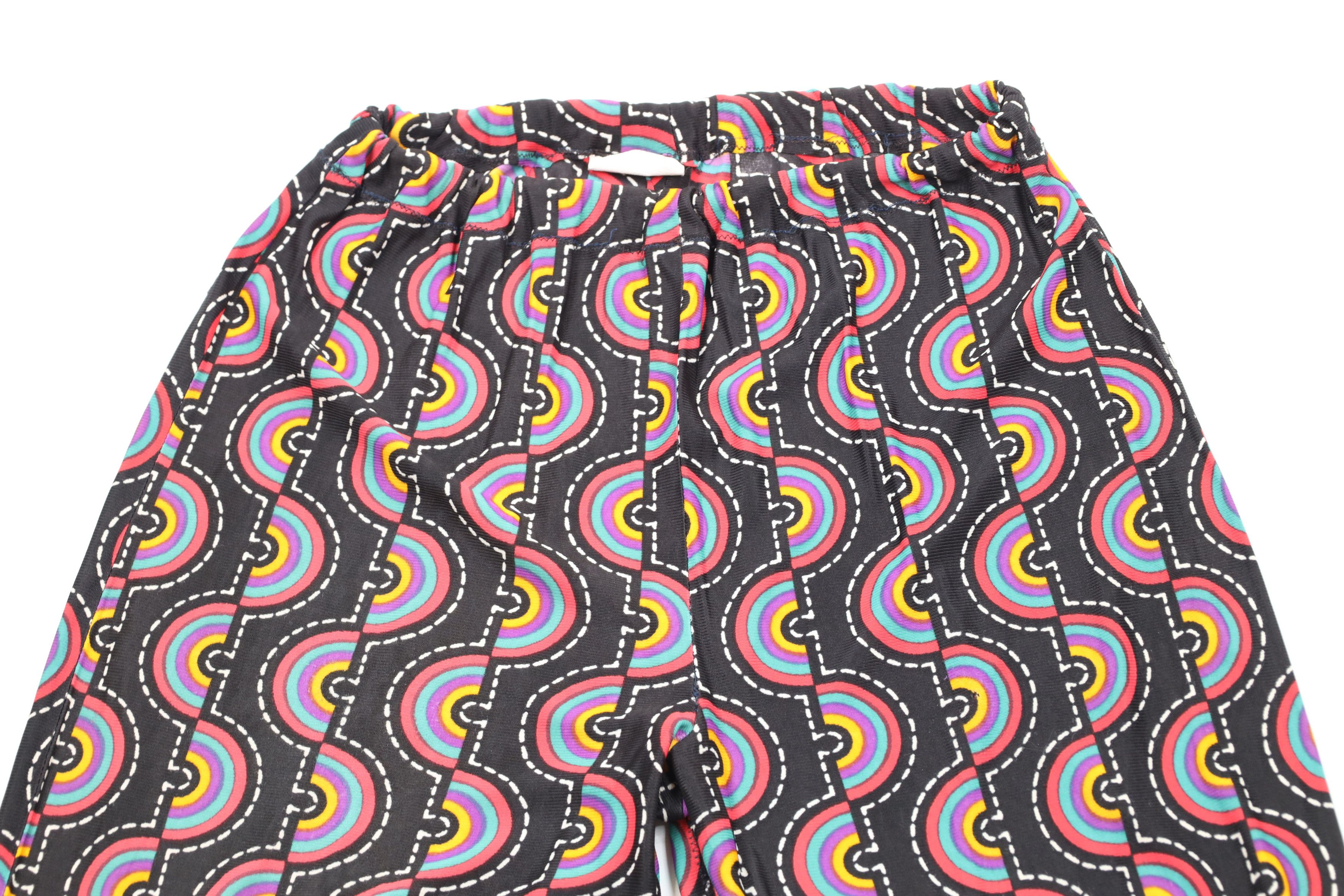 Vintage Vintage 60s 70s Rainbow Psychedelic Knit Bell Bottoms Pants Size 22" - 2 Thumbnail