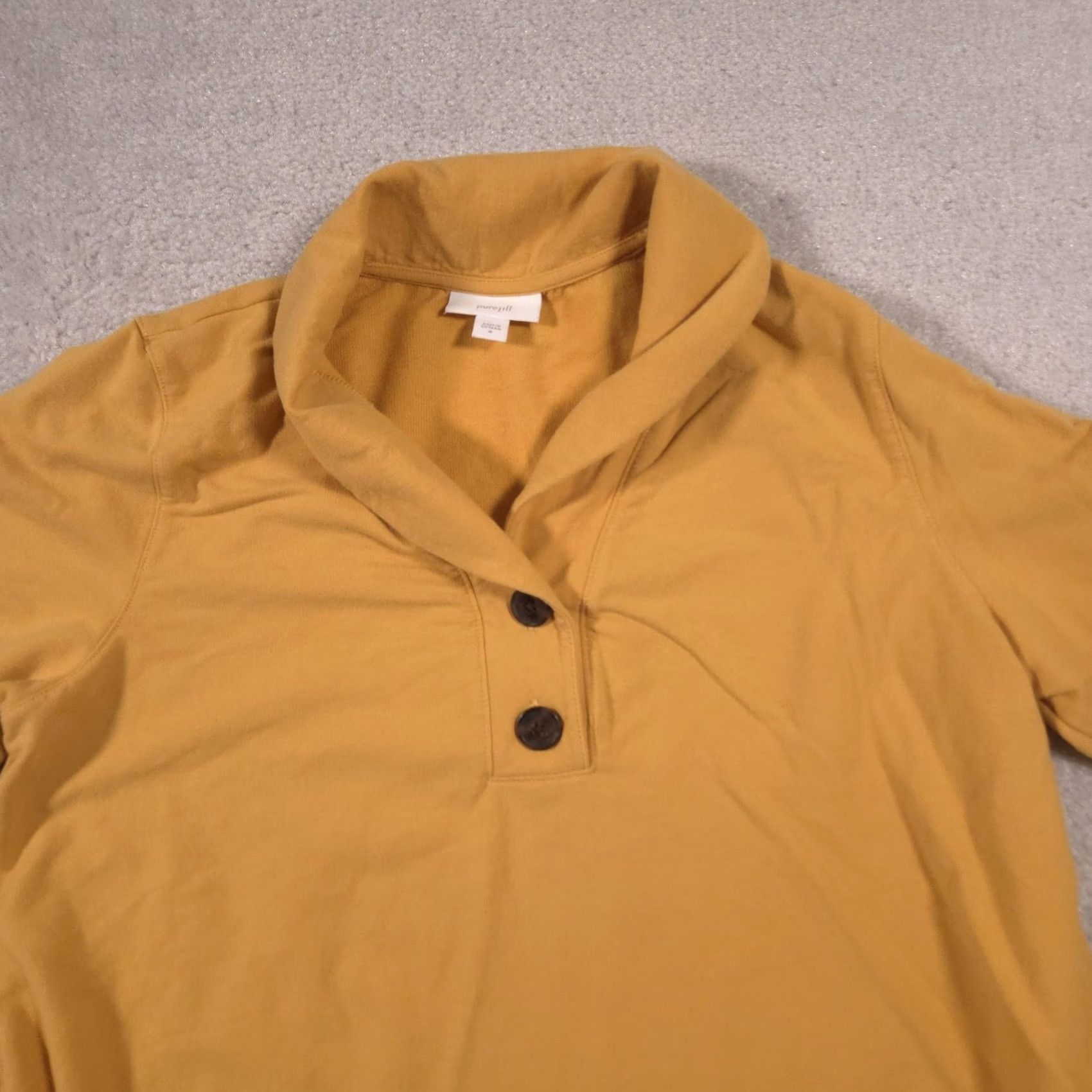 Vintage Pure Jill Shirt Womens M Yellow Cowl Neck Long Sleeve Button Stretch Top Size M / US 6-8 / IT 42-44 - 3 Thumbnail