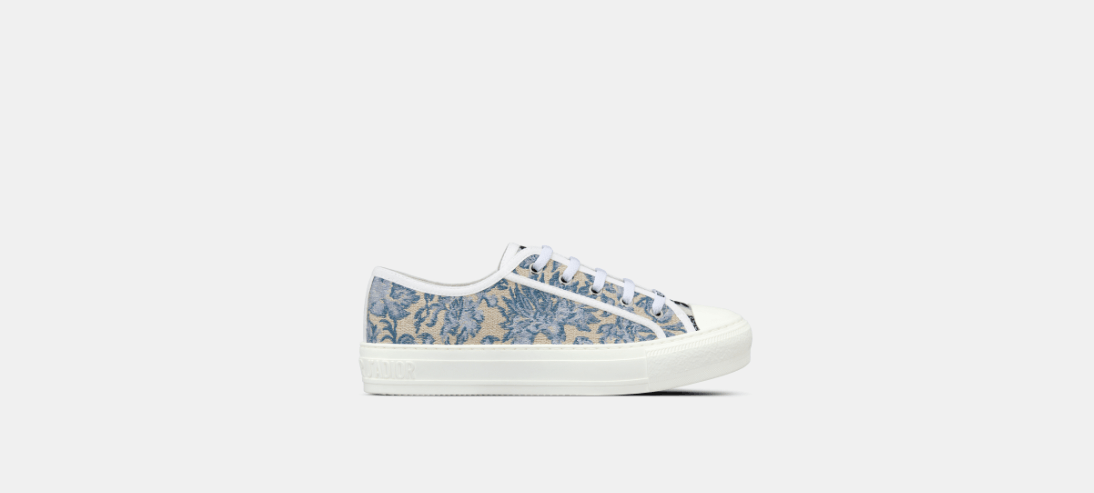 image of O1W1Db10124 Embroidered Cotton & Gold-Tone Walk'Dior Sneaker in Duck Blue, Women's (Size 8)