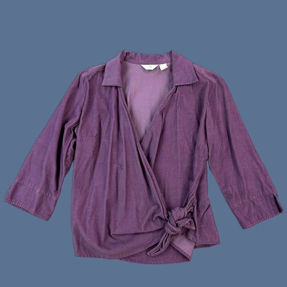 J. Jill J Jill Wrap Jacket Women's 12 Purple Corduroy Tie Front 3/4 Sleeve Casual Jacket Size XL / US 12-14 / IT 48-50 - 1 Thumbnail