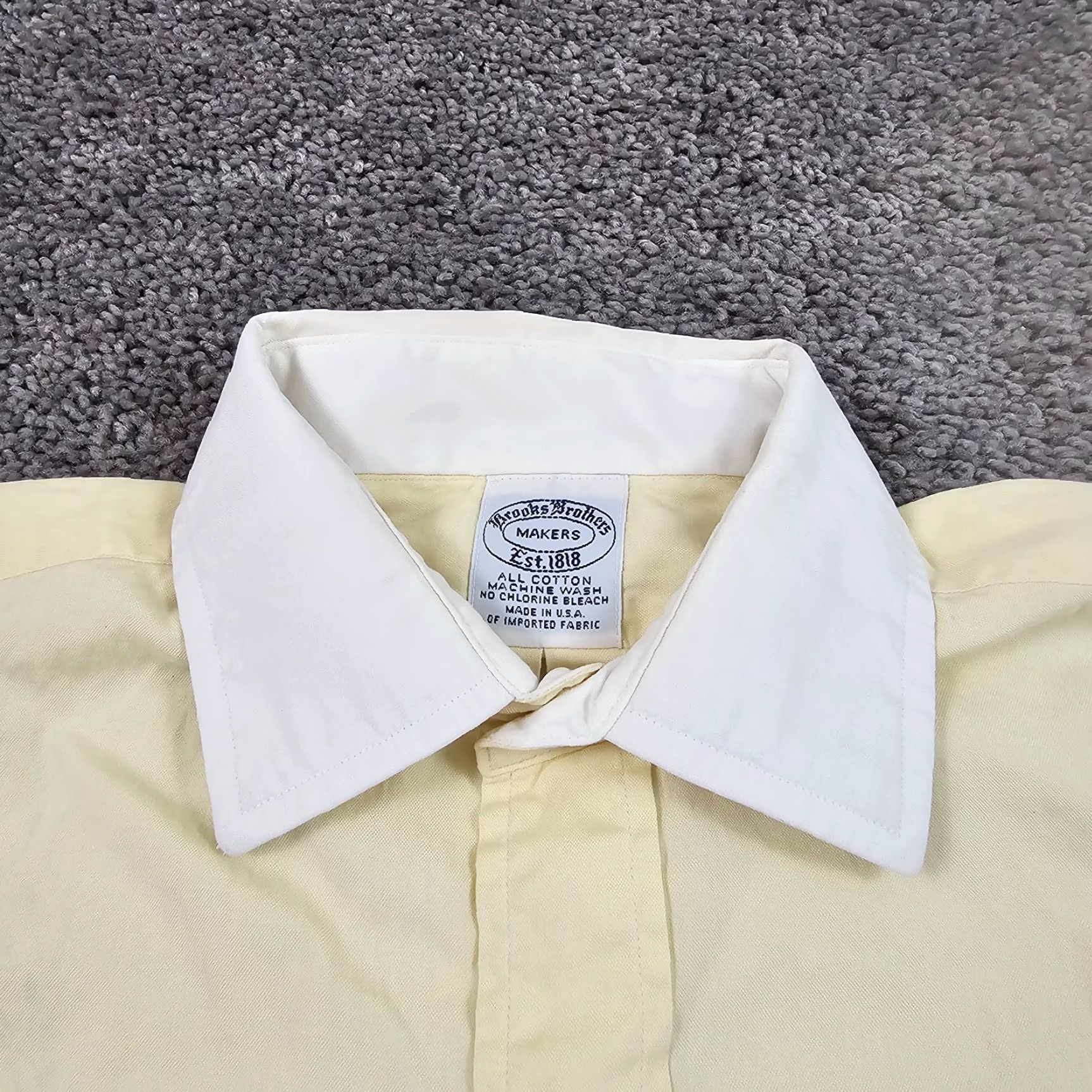 Brooks Brothers Brooks Brothers Shirt Mens M Yellow Cotton Button-Up Long Sleeve with Pocket Made in USA - USA Theme, Spread Collar, Solid, VintageLook? Size US M / EU 48-50 / 2 - 6 Thumbnail
