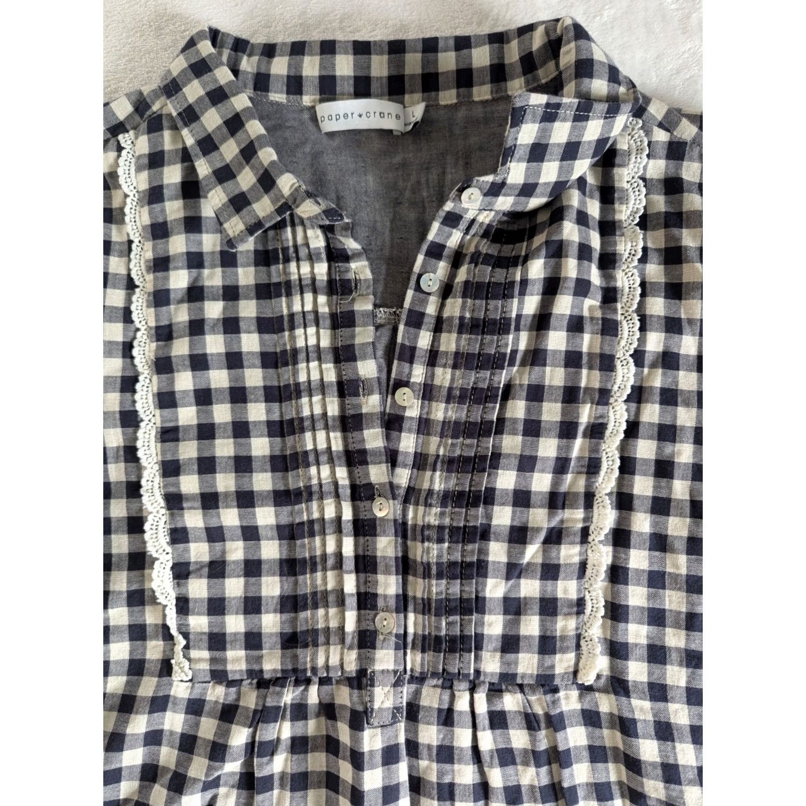 Vintage Crane Paper Gingham Plaid Roll Tab Sleeve Women's Top Sz L Cottagecore Preppy Size L / US 10 / IT 46 - 2 Thumbnail