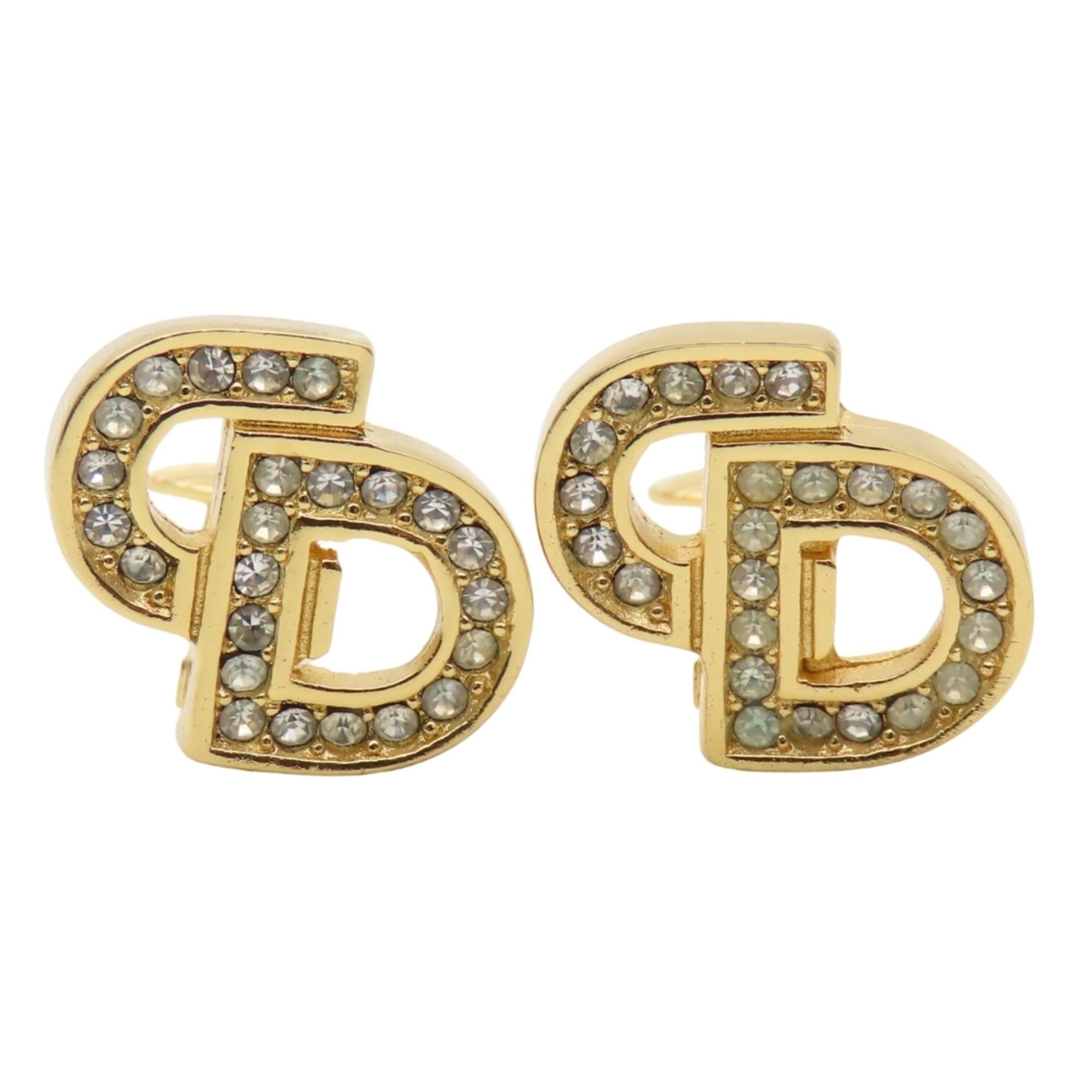 Dior Christian Dior CD logo metal earrings with rhinestones in gold plated GP for women. Size ONE SIZE - 1 Thumbnail