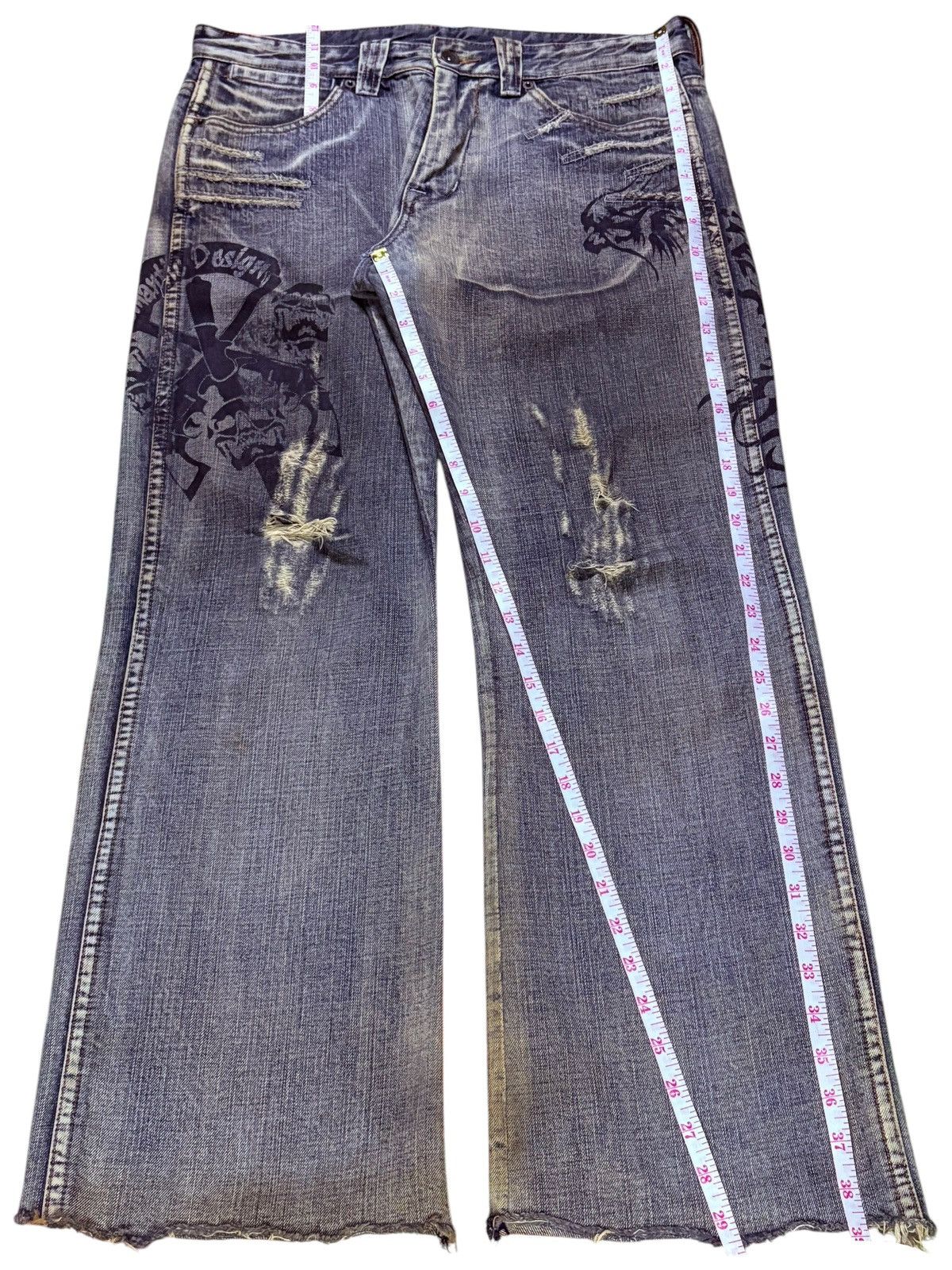 If Six Was Nine × Japanese Brand × semanticdesign Vintage Semantic Design Mud Wash Dragon Distress Flare Jeans Size US 33 - 17 Thumbnail