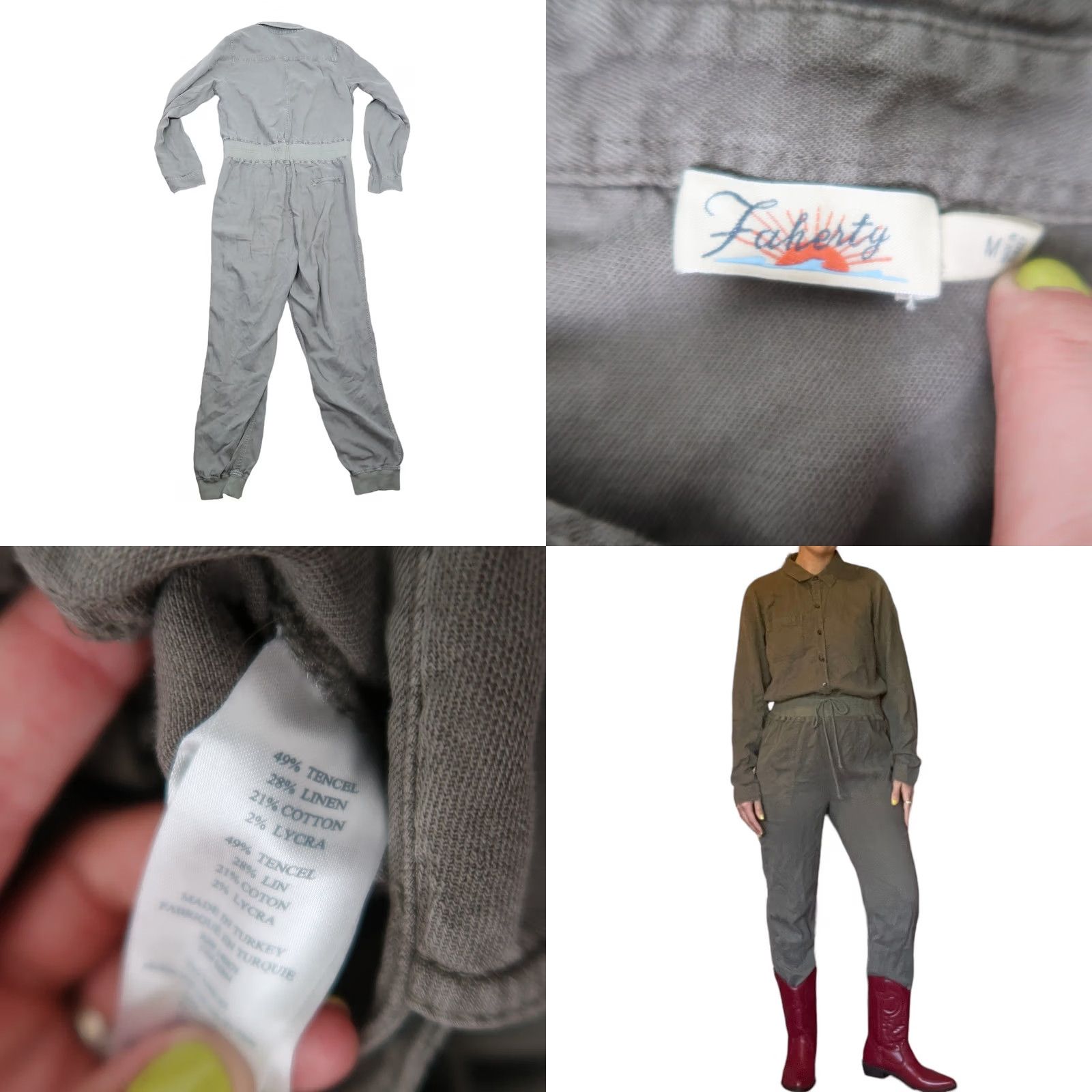 Faherty Faherty Arlie Day Jumpsuit Medium Surplus Green Long Sleeve Size M / US 6-8 / IT 42-44 - 8 Thumbnail