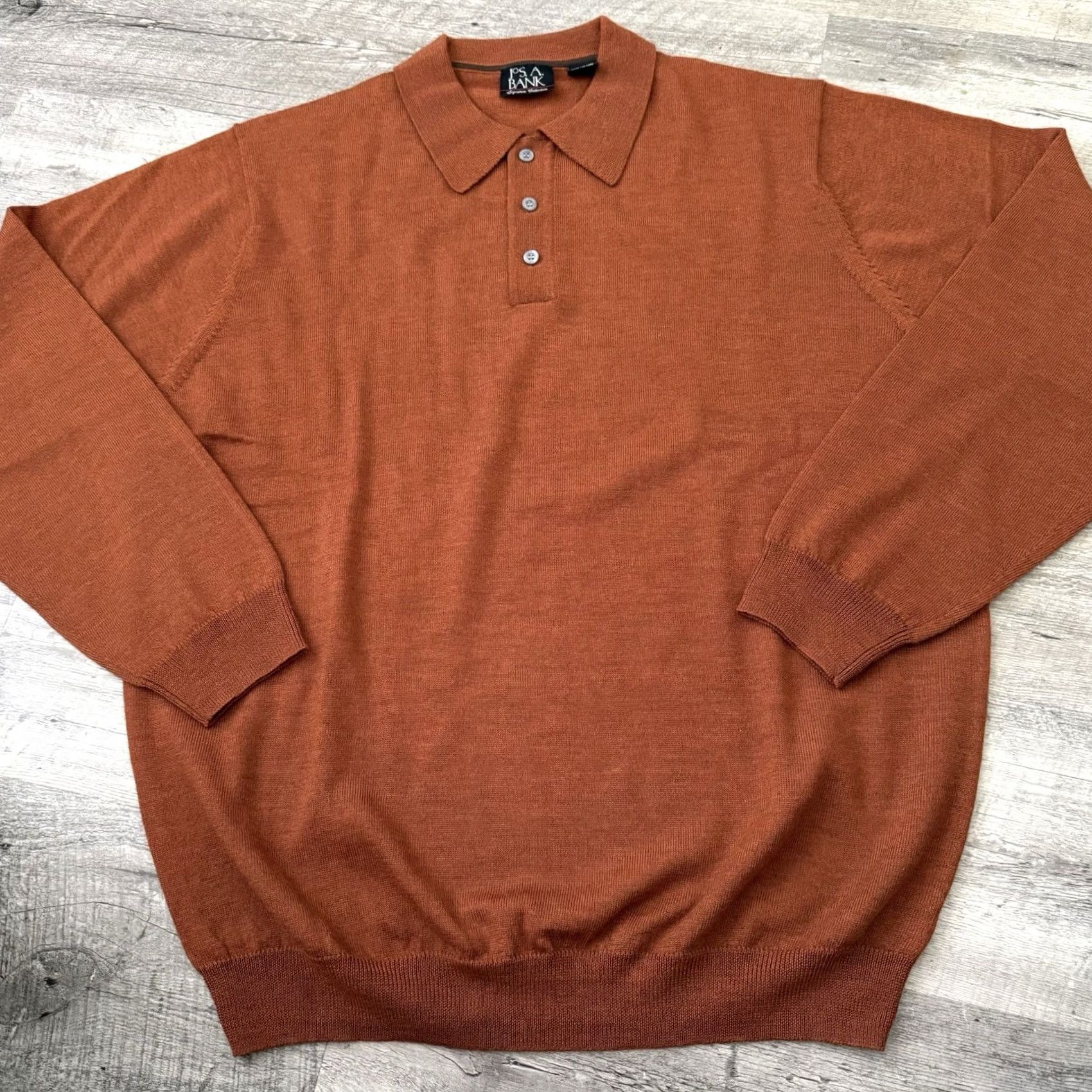Jos. A. Bank Jos A Bank Polo Sweater Mens Large Rust 100% Merino Wool Signature Knit Light Size US L / EU 52-54 / 3 - 6 Thumbnail
