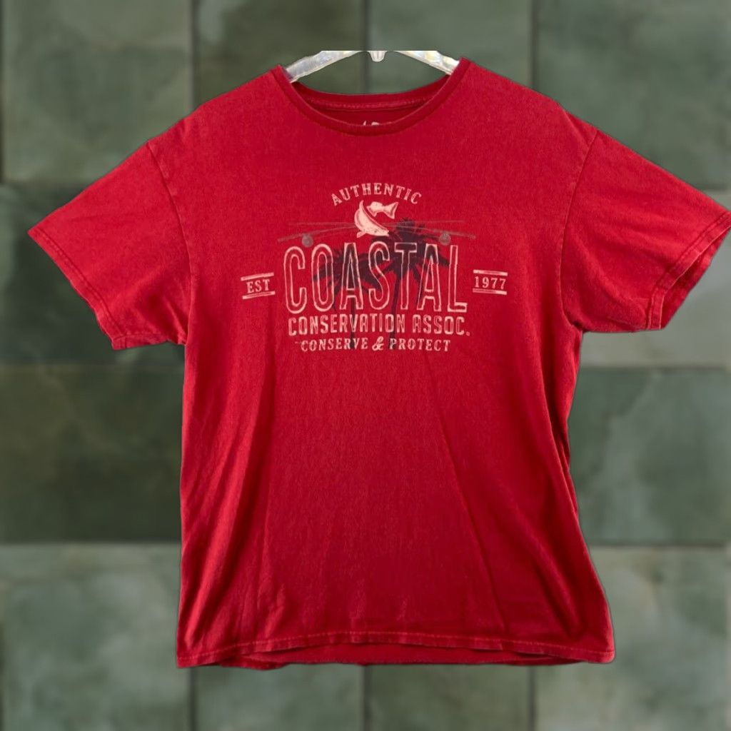 Vintage Coastal Mens TShirt L Red Fishing Palm Tree Coastal Conservation Association Shirt Adult Large Red Fish Outdoor Theme Mascot Size US L / EU 52-54 / 3 - 1 Thumbnail