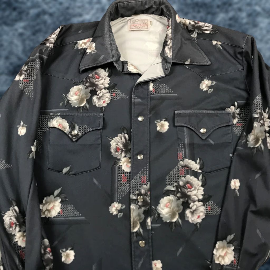 VINTAGE H Bar C Ranchwear Shirt Mens 16.5 33 Gray Pearl Snap Floral Western Shirt Mens 16.5 33 Gray Pearl Snap Floral Western