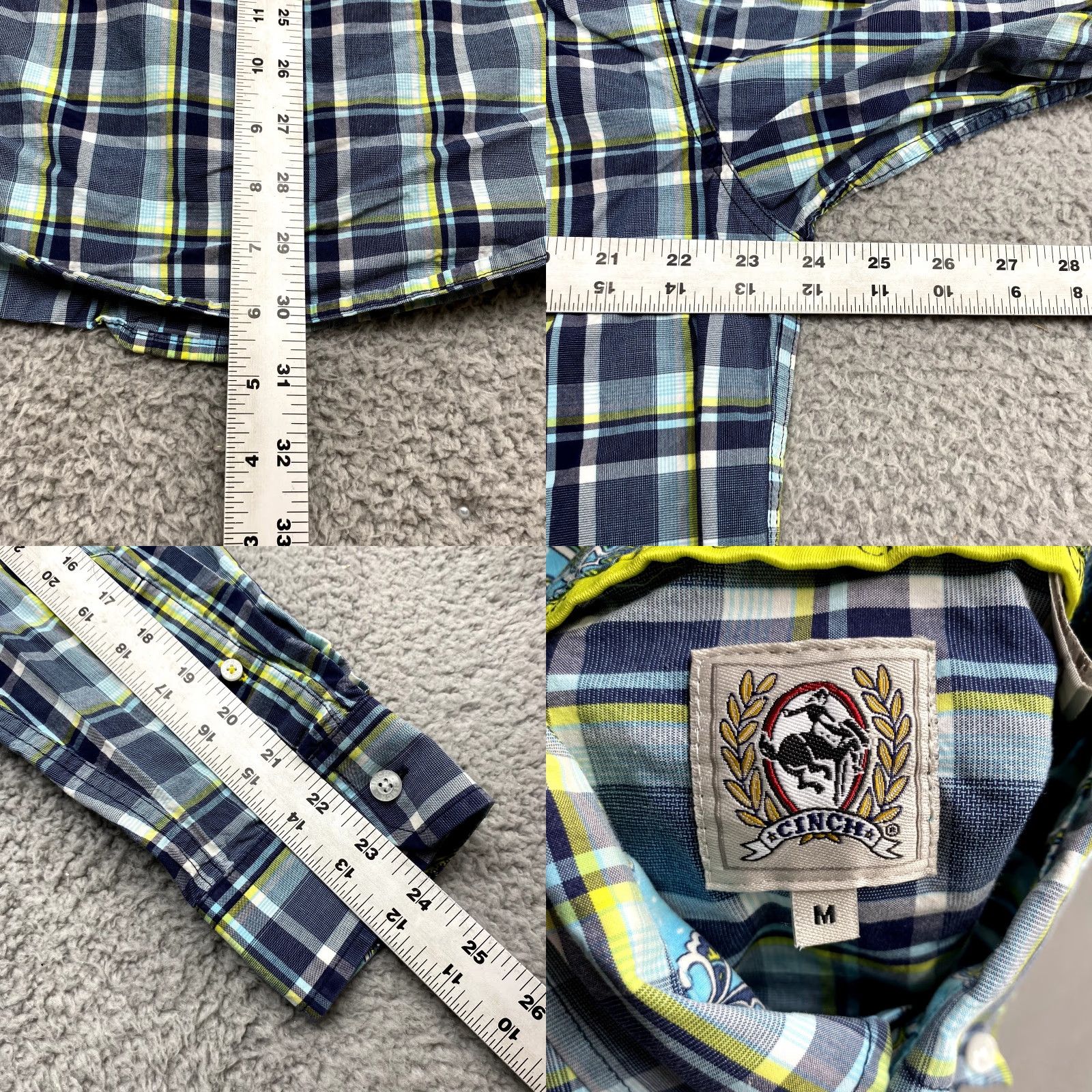 Vintage Cinch Shirt Mens Adult Medium Blue Yellow Button Up Cowboy Western Plaid Cotton Long Sleeve Collared Pocket Button-Down Size US M / EU 48-50 / 2 - 8 Thumbnail