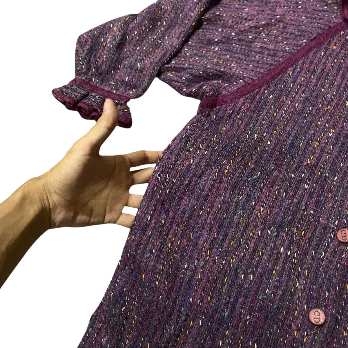 Christian Dior Monsieur Vintage Christian Dior Purple Metallic Ruffled Collar Blouse Size L / US 10 / IT 46 - 12 Thumbnail