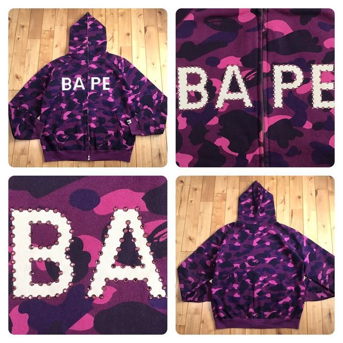 Bape Purple Swarovski BAPE LOGO full zip hoodie purple camo APE