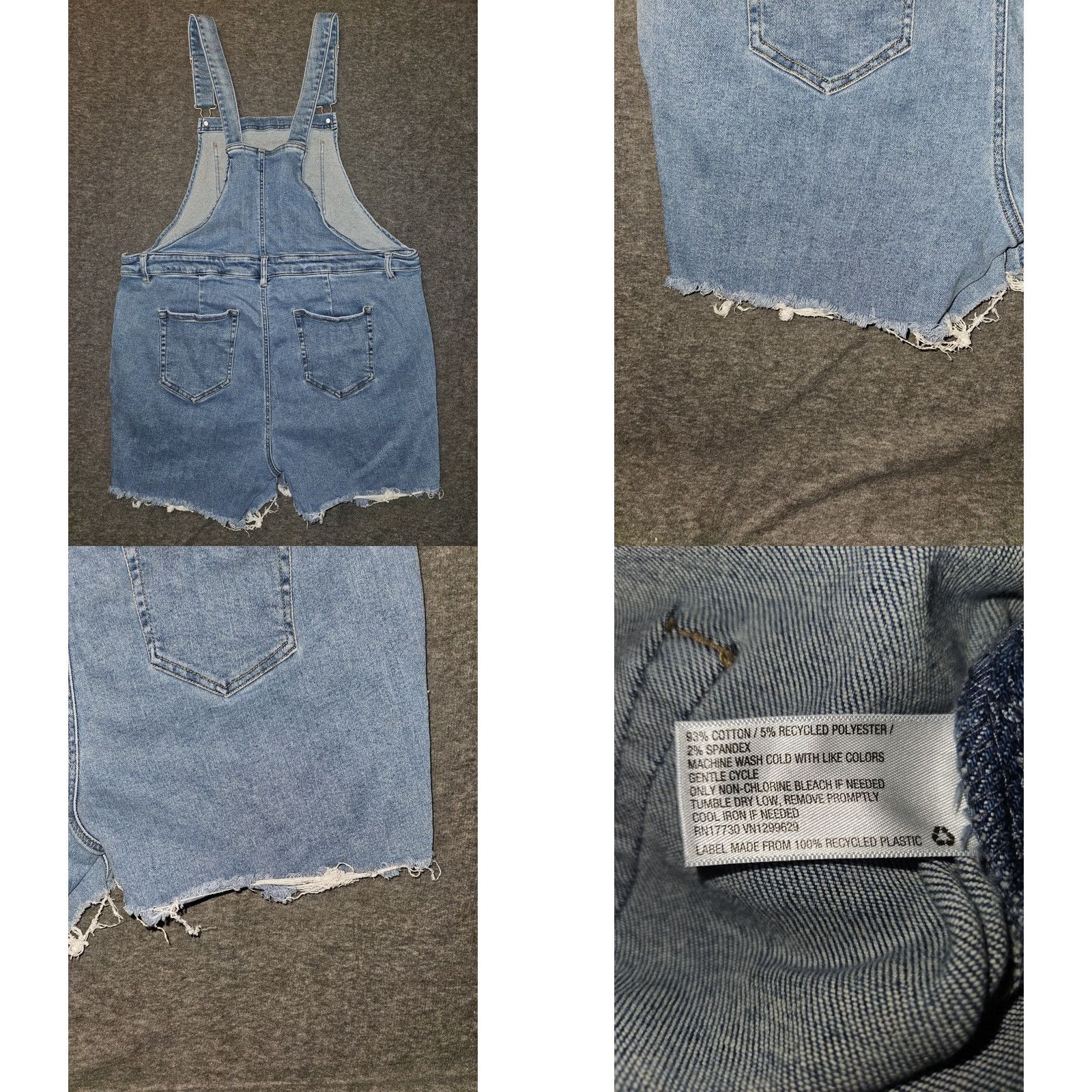 Vintage VINTAGE Ava & Viv Shortalls Women's 18W Denim Cutoff Stretch Frayed Hipster Preppy 90s City Cowgirl Outdoor Pockets High Rise Blue Plus Womens Size 40" / US 18 - 8 Thumbnail