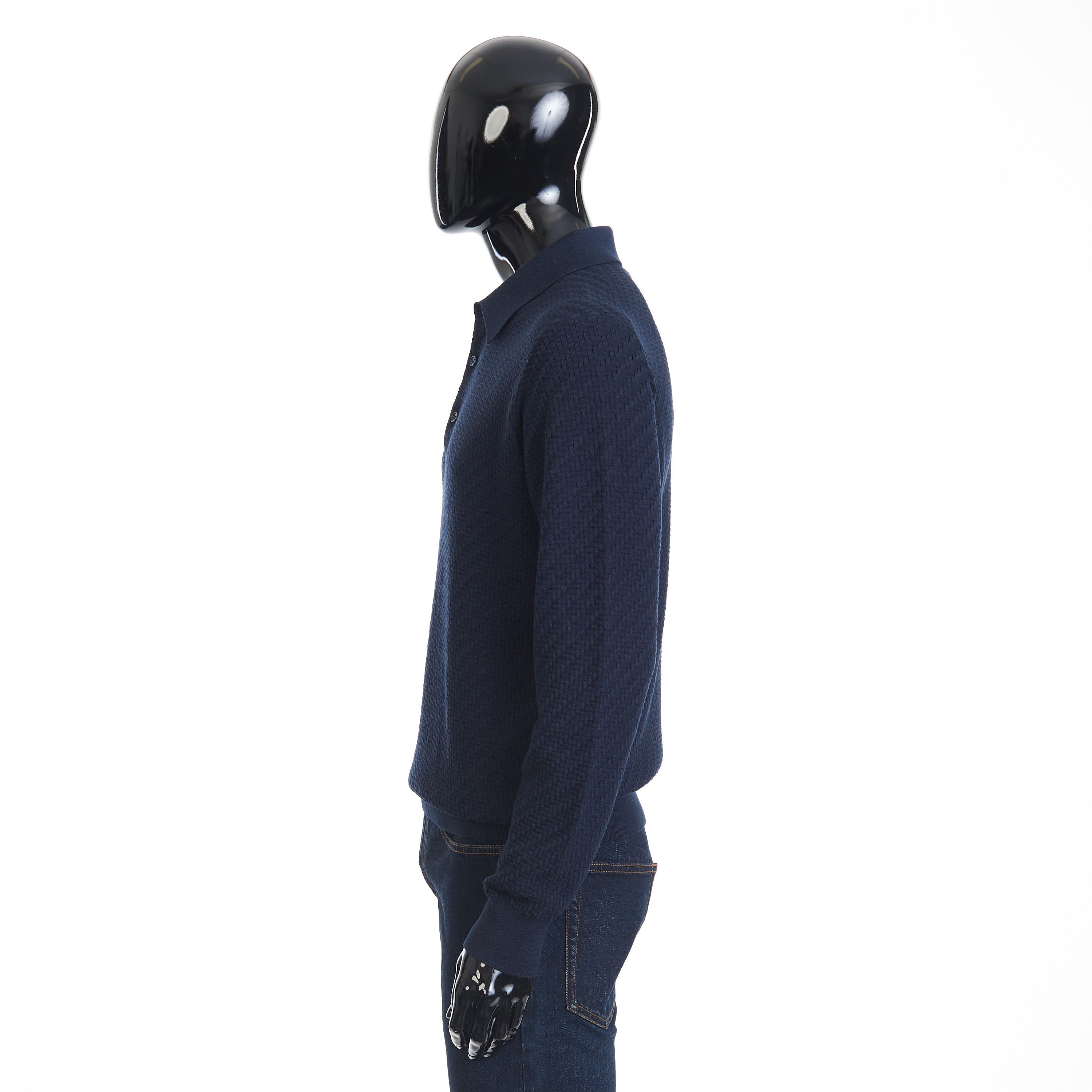Brioni Navy Blue Cotton, Silk And Cashmere Trama Weave Polo Size 62 Size US XXL / EU 58 / 5 - 3 Thumbnail