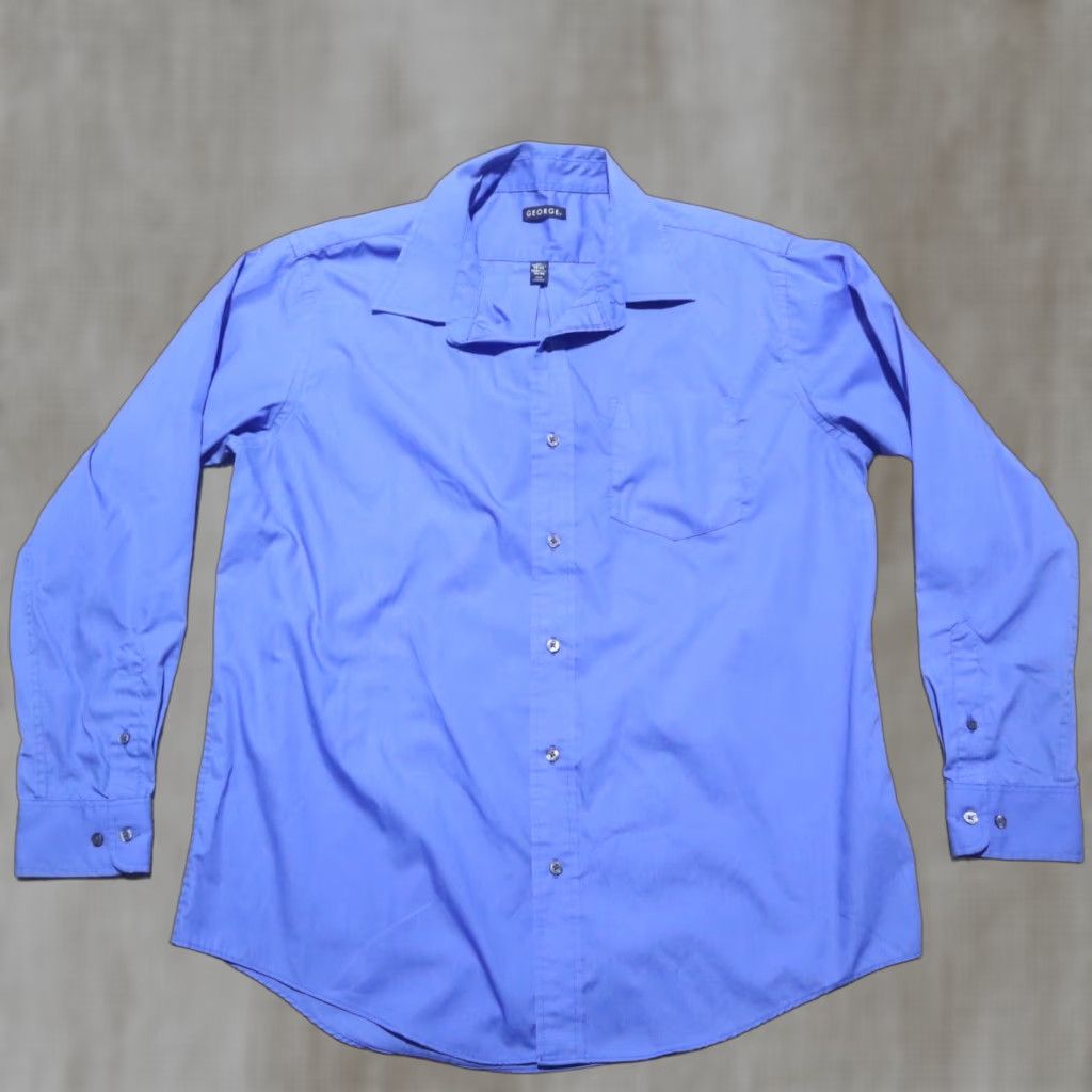 George George Shirt Men L Blue Button-Up Casual 42-44 46 in Cotton Long Sleeve Collared Vintage? No, not vintage Size US L / EU 52-54 / 3 - 1 Thumbnail