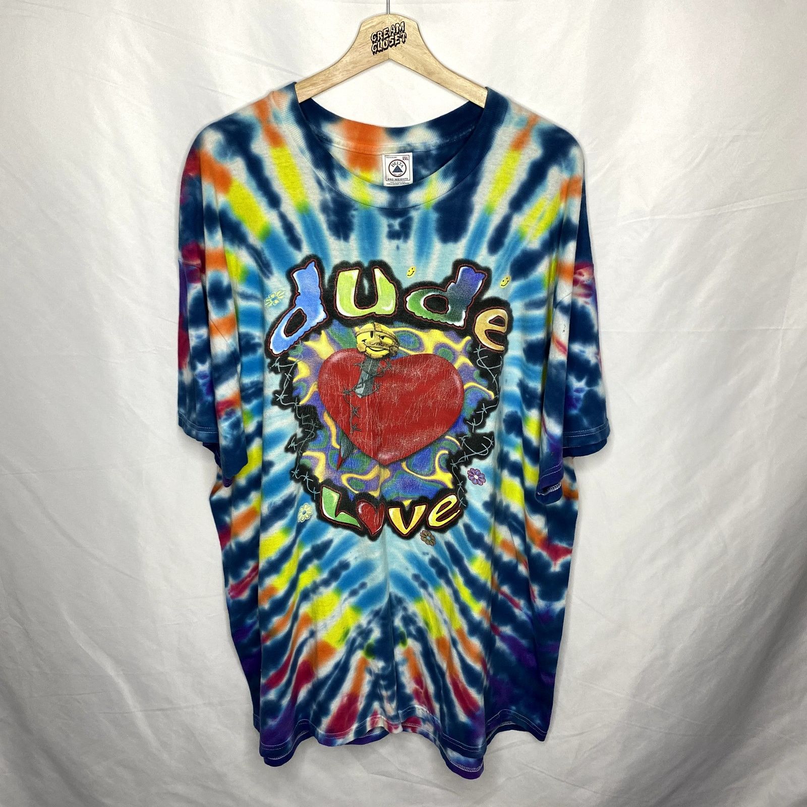 image of Vintage 1997 Wwf Wwe Dude Love Mankind Tie Dye Wrestling Tee in Blue, Men's (Size 2XL)