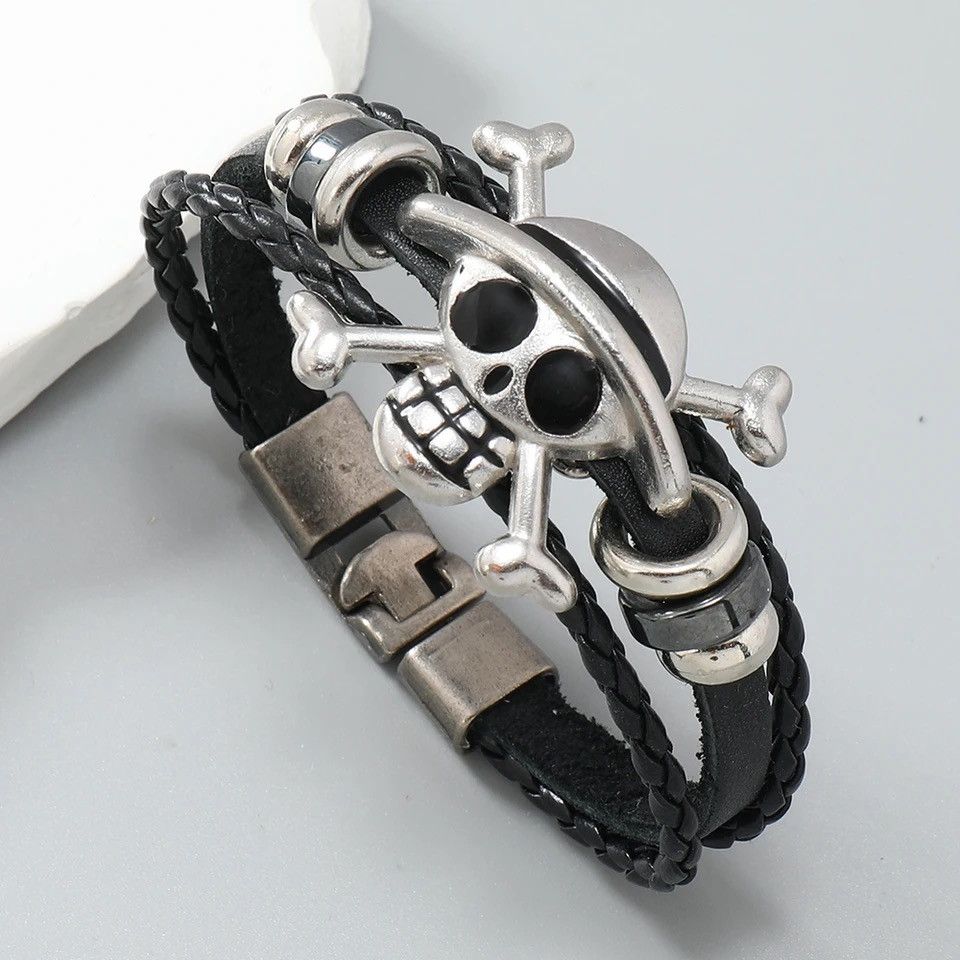Jewelry × Leather Retro Black Skull Leather Bracelet Size ONE SIZE - 2 Thumbnail