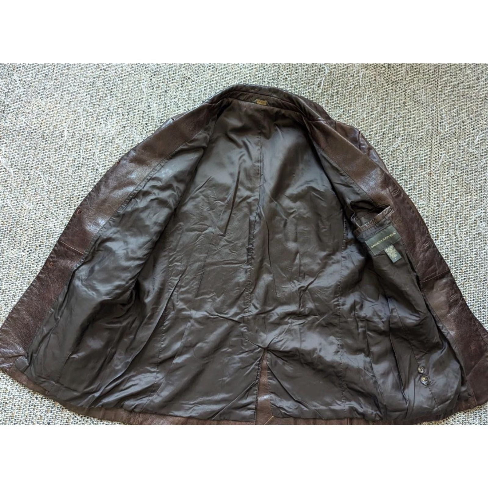 Banana Republic VINTAGE Banana Republic leather COWHIDE blazer coat L brown PATINA jacket 42L Size 42R - 4 Thumbnail