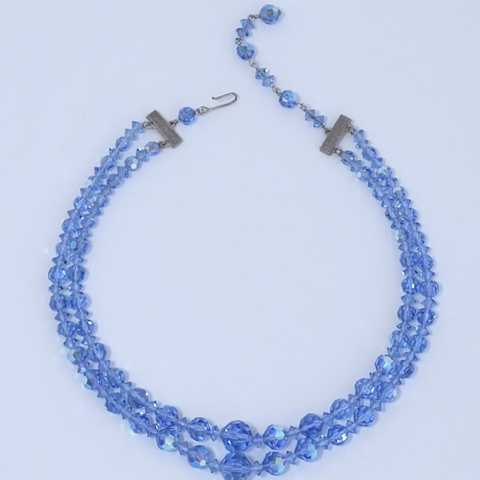 Designer Blue Faceted Crystal Beaded Double-Strand 1950s Necklace Size ONE SIZE - 1 Thumbnail