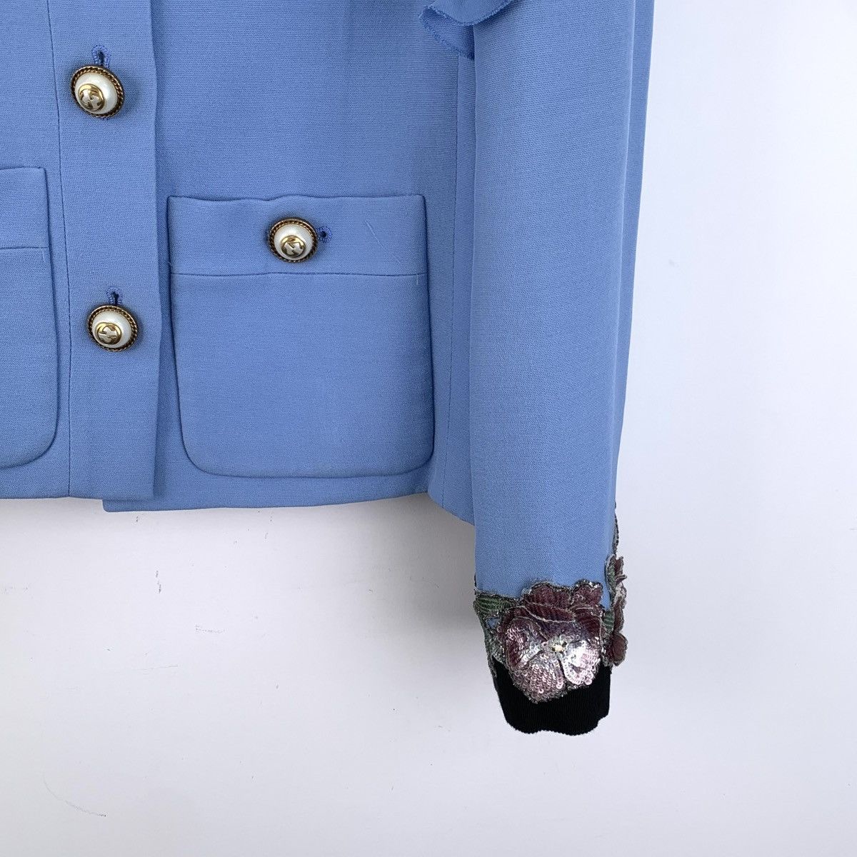 Gucci Gucci Blue Lace Sequin Mulberry Silk Long Sleeve Jacket Size S / US 4 / IT 40 - 4 Thumbnail