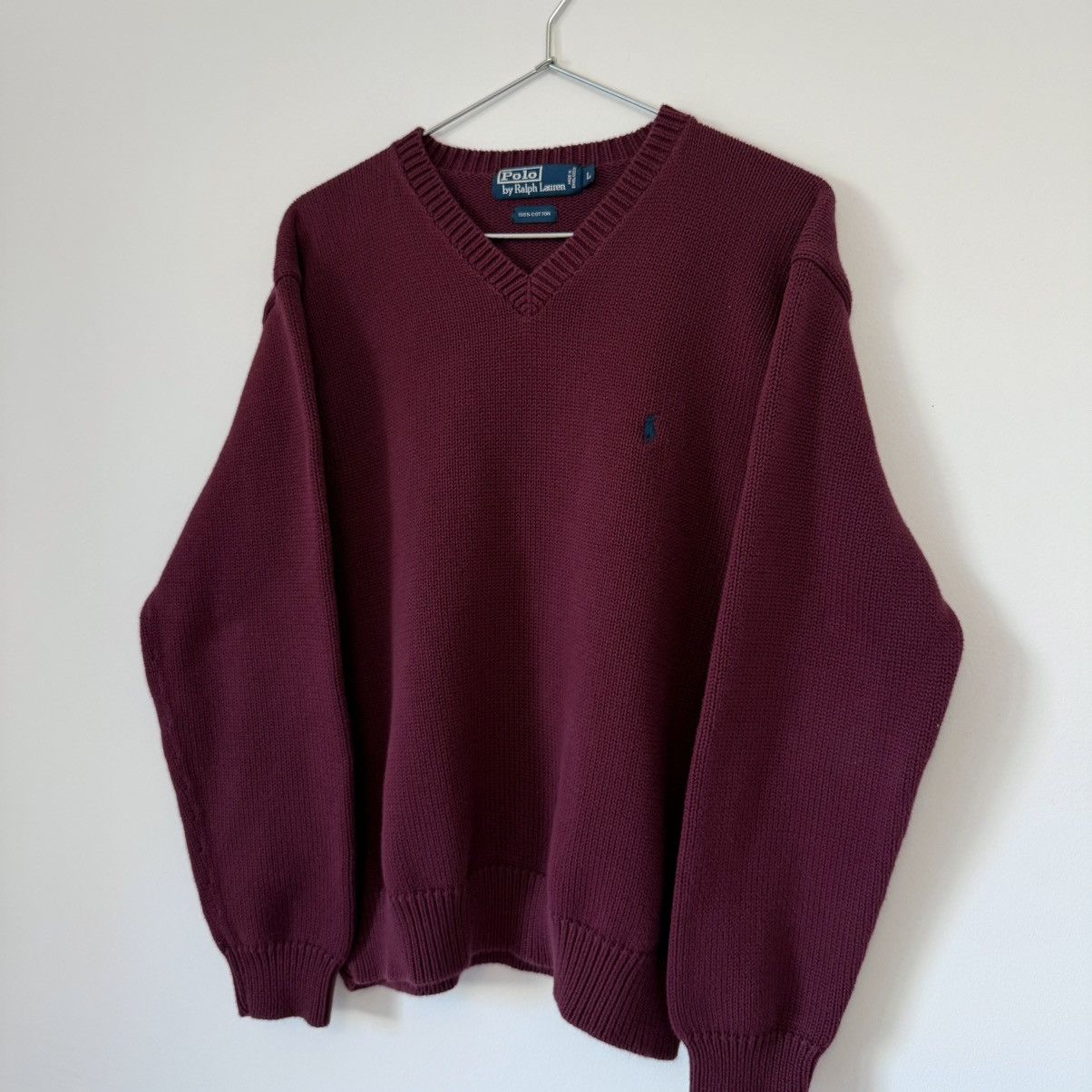 Polo Ralph Lauren Vtg 1990s Polo Ralph Lauren Pony Knit Sweater Wine Red Size US L / EU 52-54 / 3 - 3 Thumbnail