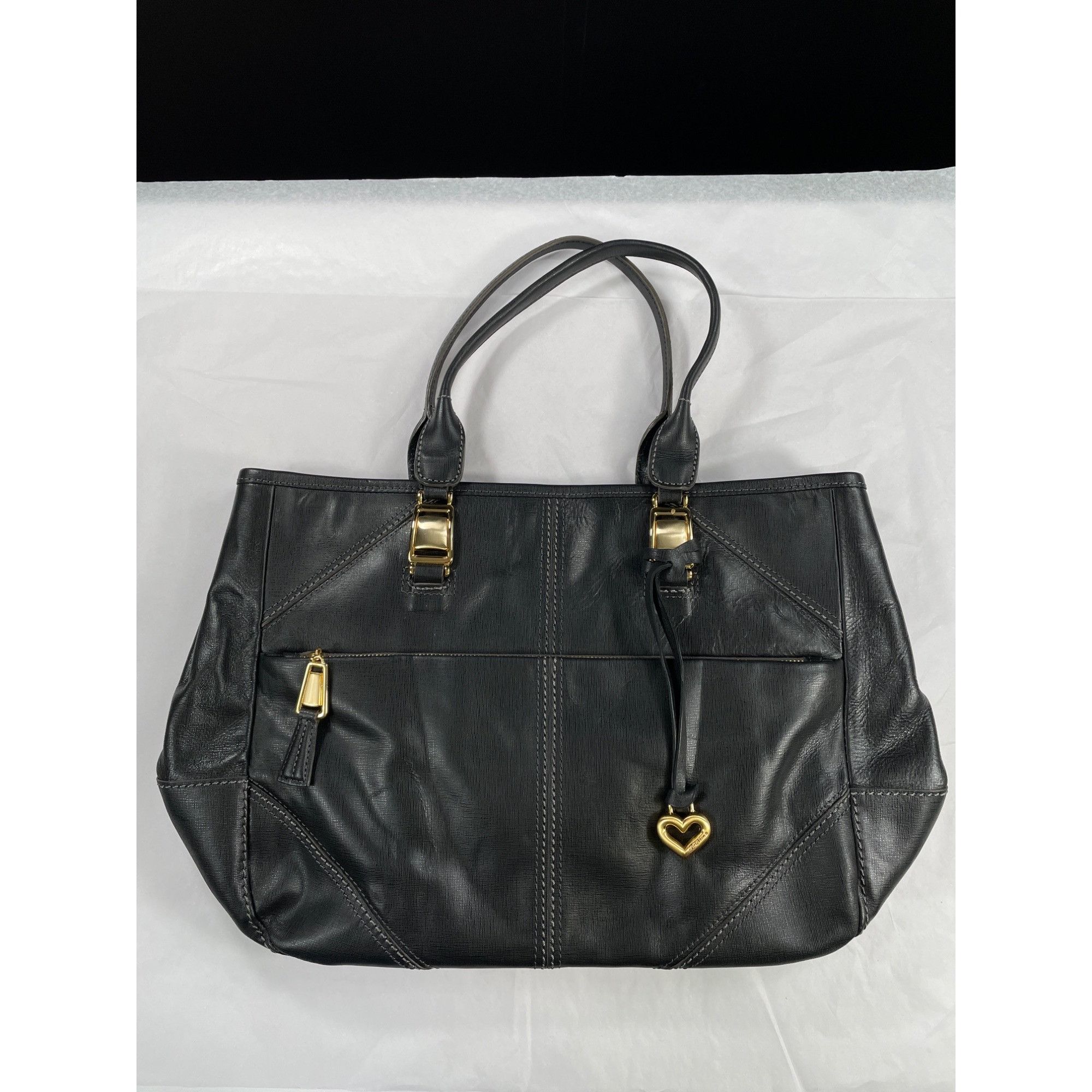 Brighton SKU 7523 Black Faux Leather Tote Bag With Gold Hard