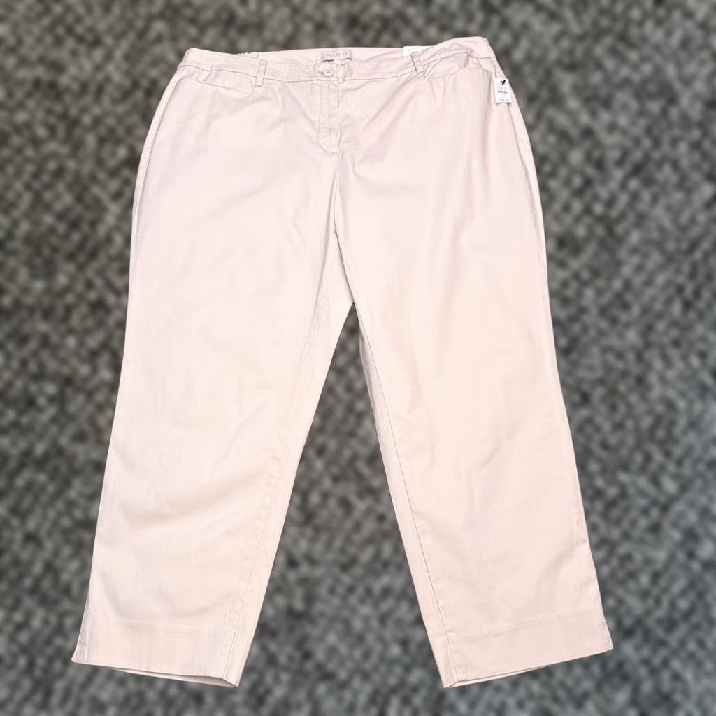 Talbots Talbots Cropped Pants Womens 20W Beige High Rise Stretch Twill Cotton Spandex Zip Button Tapered Regular Inseam 26.5 in Logo Size 42" / US 20 - 1 Thumbnail