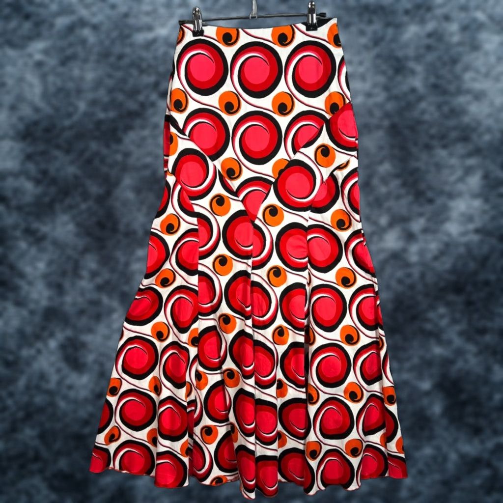 Vintage Zeena Womens XS Red & Orange Retro Circle Print Maxi Skirt Cotton Blend Taken In Size 26" / US 2 / IT 38 - 1 Thumbnail