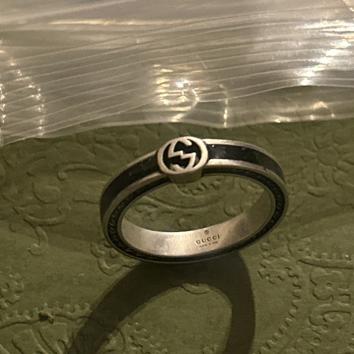 Gucci Gucci Interlocking G Enamel Thin Ring Black Ag925 701620 Size ONE SIZE - 4 Thumbnail