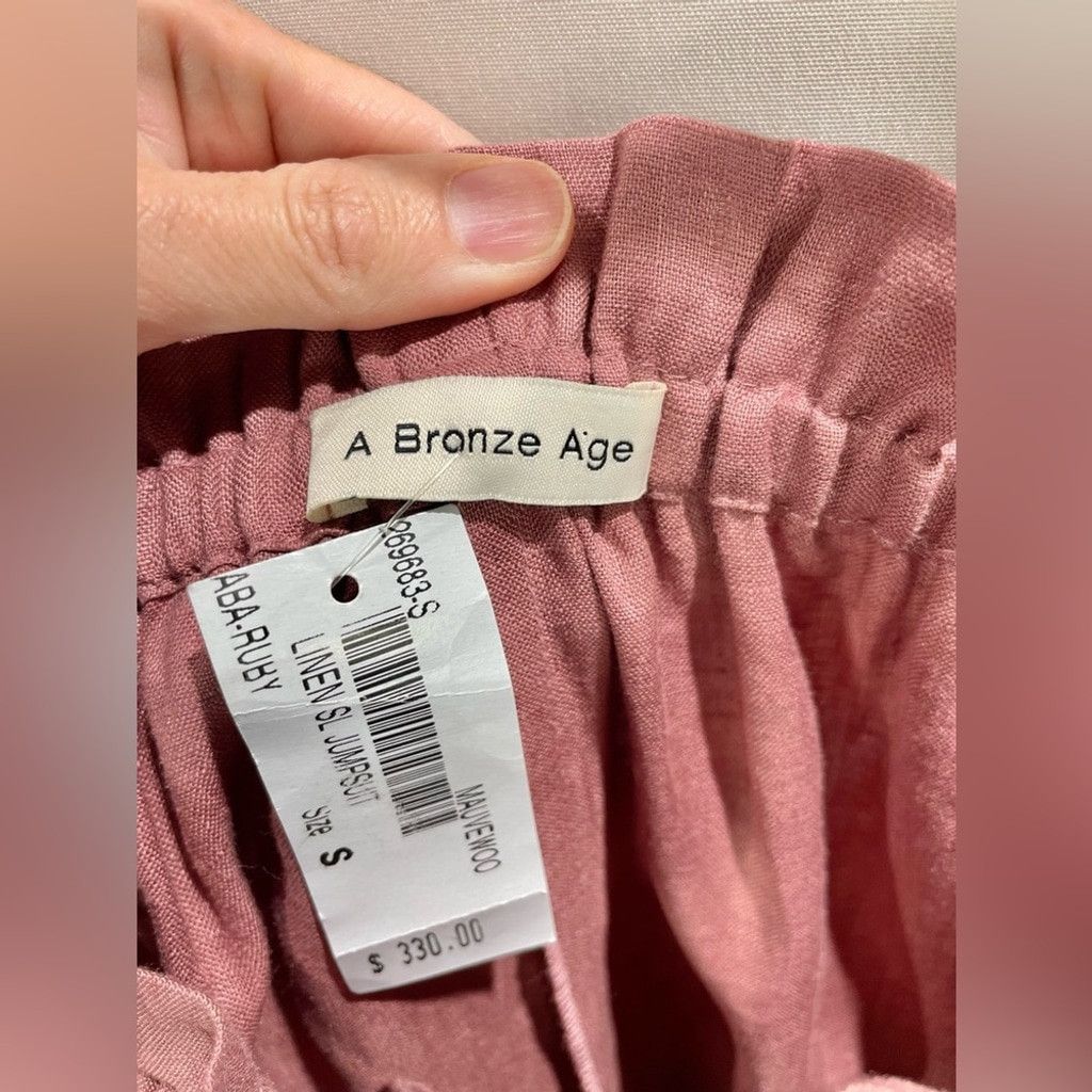 Other NEW A Bronze Age Ruby 100% Linen Pink Cropped Jumpsuit US S Size 28" / US 6 / IT 42 - 7 Thumbnail