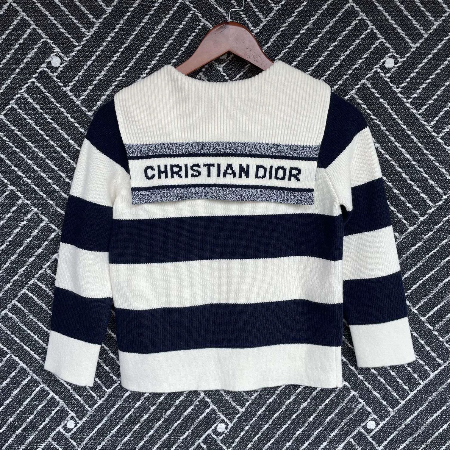 Dior DIOR Women's Beige Navy Wool-Cashmere Knit FR38 Size S / US 4 / IT 40 - 2 Thumbnail