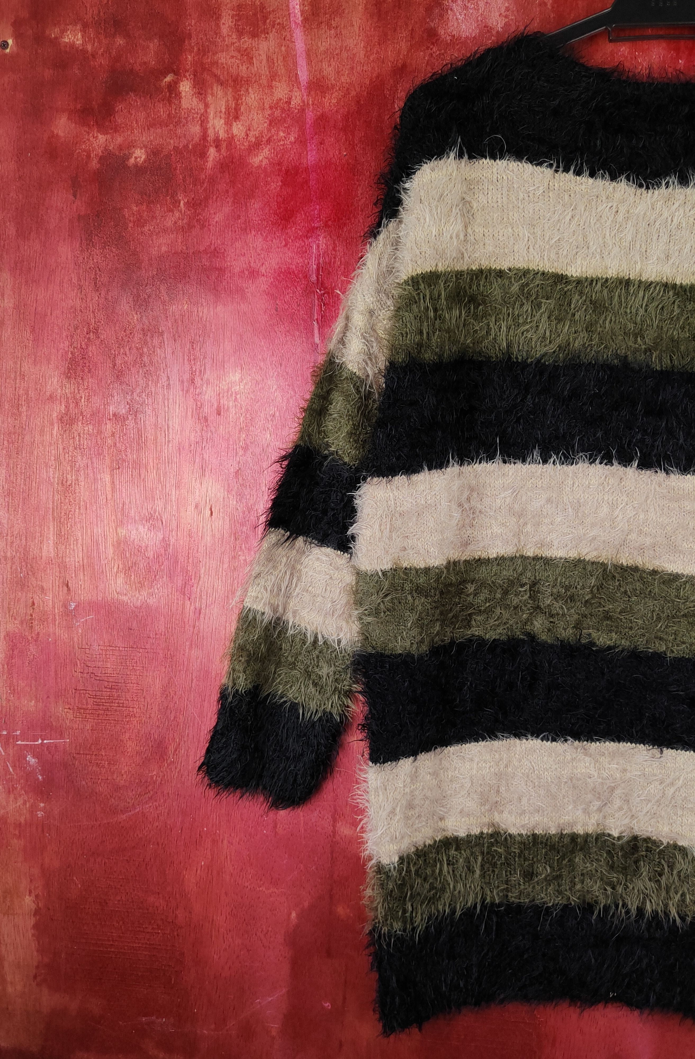 Homespun Knitwear Q.F.M Black Olive Shag Shaggy Fur Mohair Knitwear #S1975 Size XL / US 12-14 / IT 48-50 - 8 Thumbnail