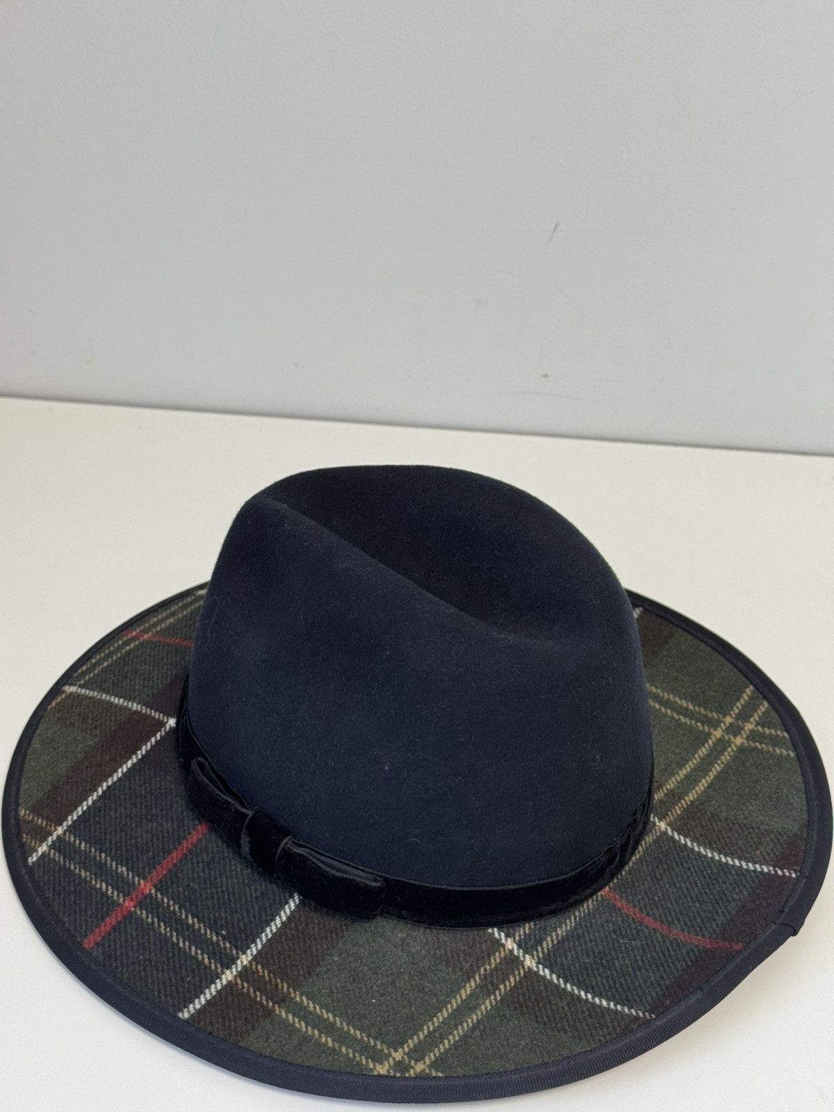 Barbour Thornhill Wool Fedora. Large. Barbour Thornhill Fedora Hat Women Navy Blue Wool Tartan main image 3