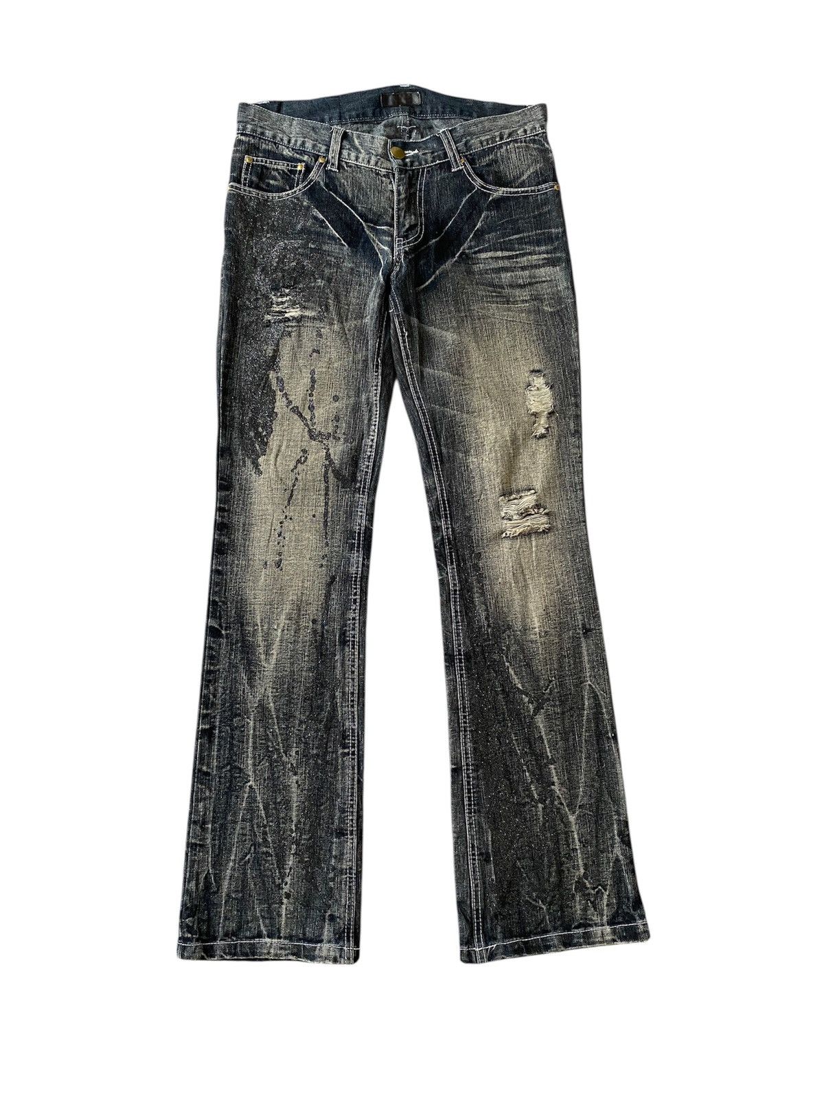 Japanese Brand Black Baccara Distressed Claws Mark Design Flare Denim Size US 32 / EU 48 - 1 Thumbnail