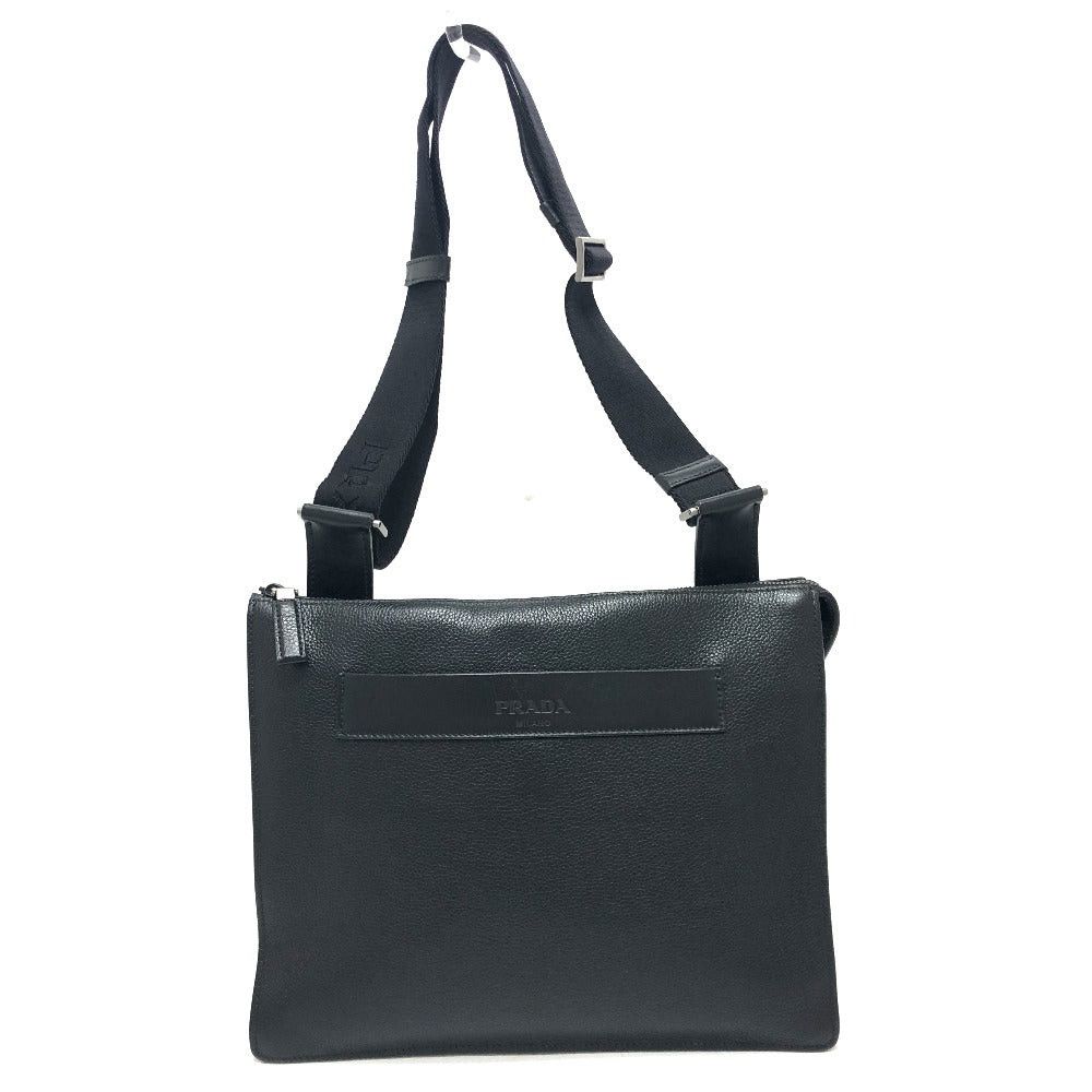 Prada 2Vh013 Triangular Plate Messenger Bag Slanted Lumbar Back Shoulder Briefcase Leather Men Black