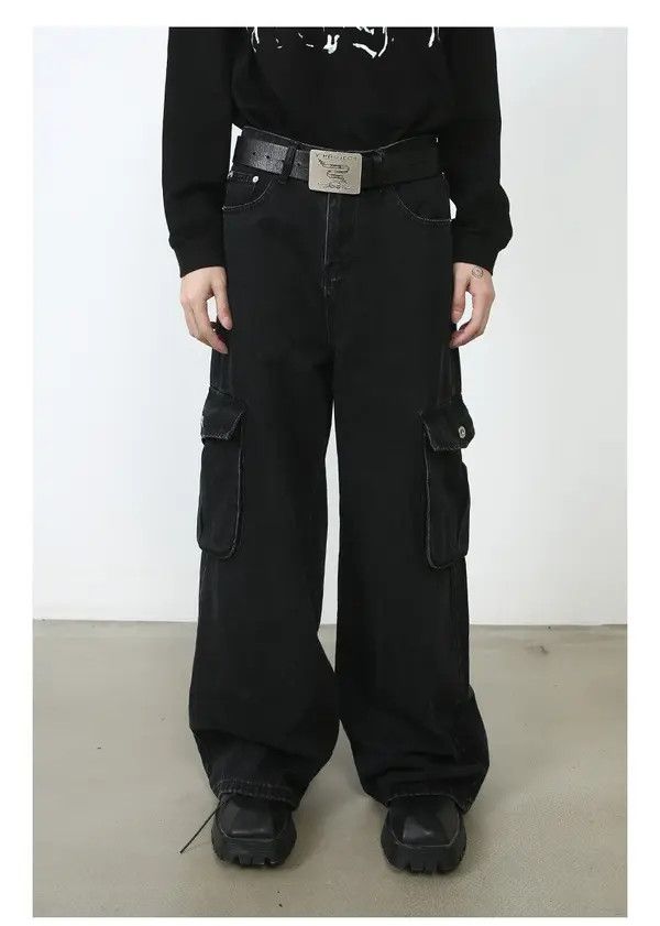 VIBE Black Cargo Baggy Denim Jeans Size US 28 / EU 44 - 1 Thumbnail