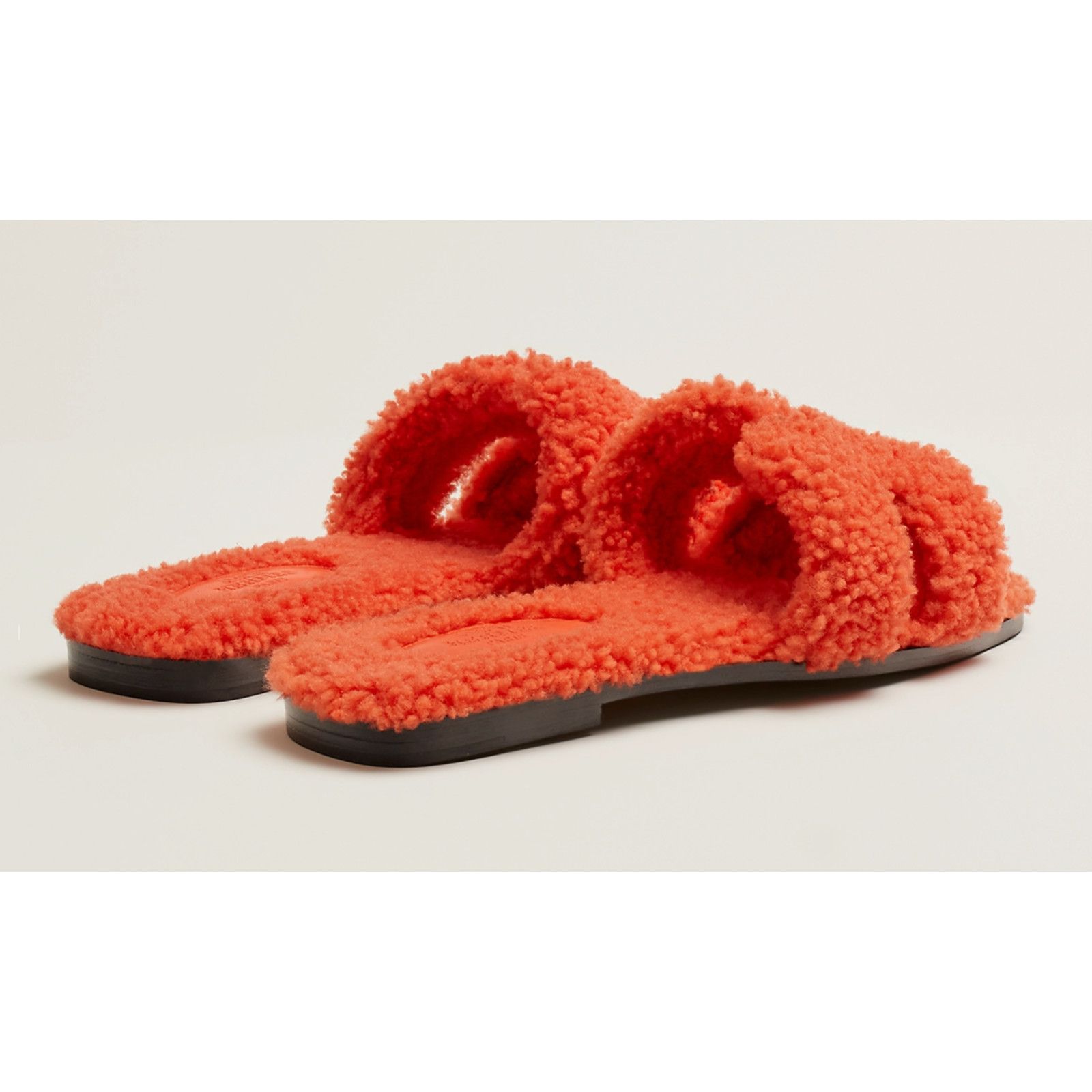 Hermes Hermes Oran Teddy Shearling Fur Orange H Logo Slide Size US 6.5 / IT 36.5 - 10 Thumbnail