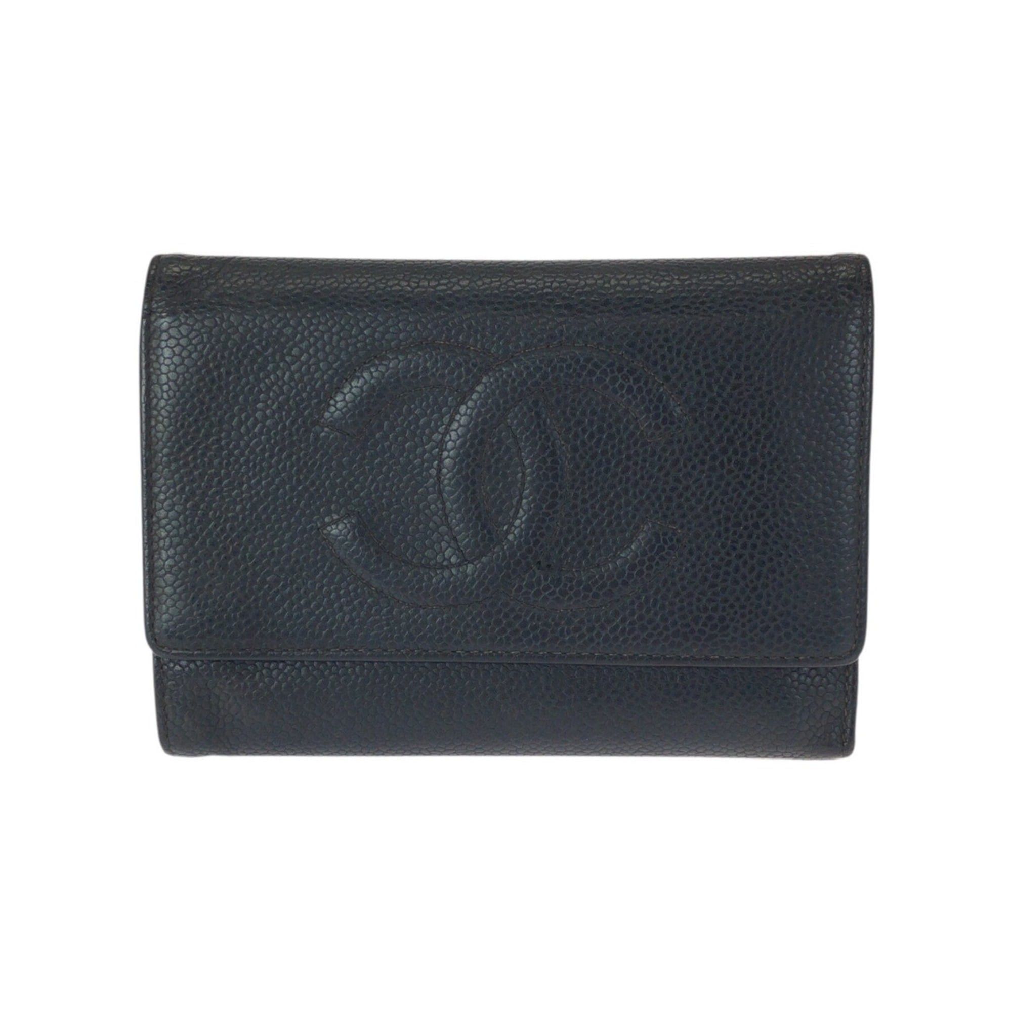 Chanel CHANEL Vintage Coco Mark Black Gold Hardware Caviar Leather Folding Wallet Compact for Women Size ONE SIZE - 1 Thumbnail