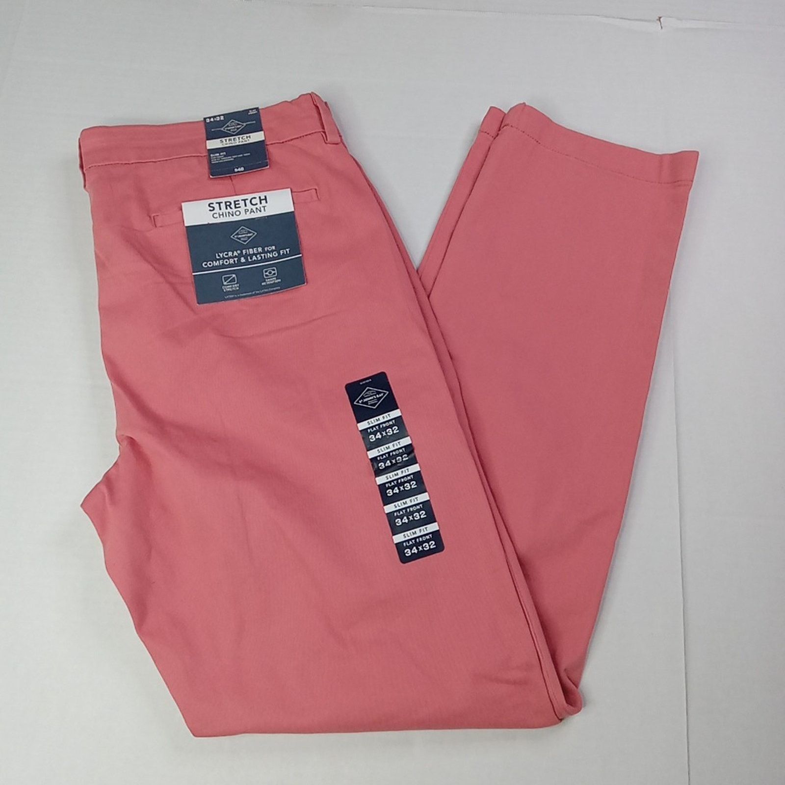 St. Johns Bay St John's Bay Stretch Chino Pants Men’s 34x32 Pink Slim NEW Size US 34 / EU 50 - 1 Thumbnail