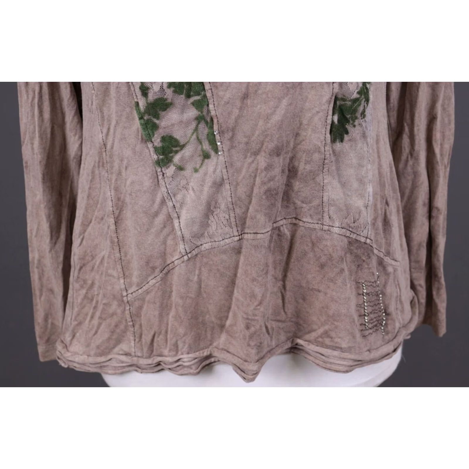 Vintage Elisa Cavaletti Blu Sono Italiano Brown Lagenlook Long Sleeve Tunic Shirt XXL Brown, White Embroidered Tunic Shirt Size XXL / US 16-18 / IT 52-54 - 3 Thumbnail
