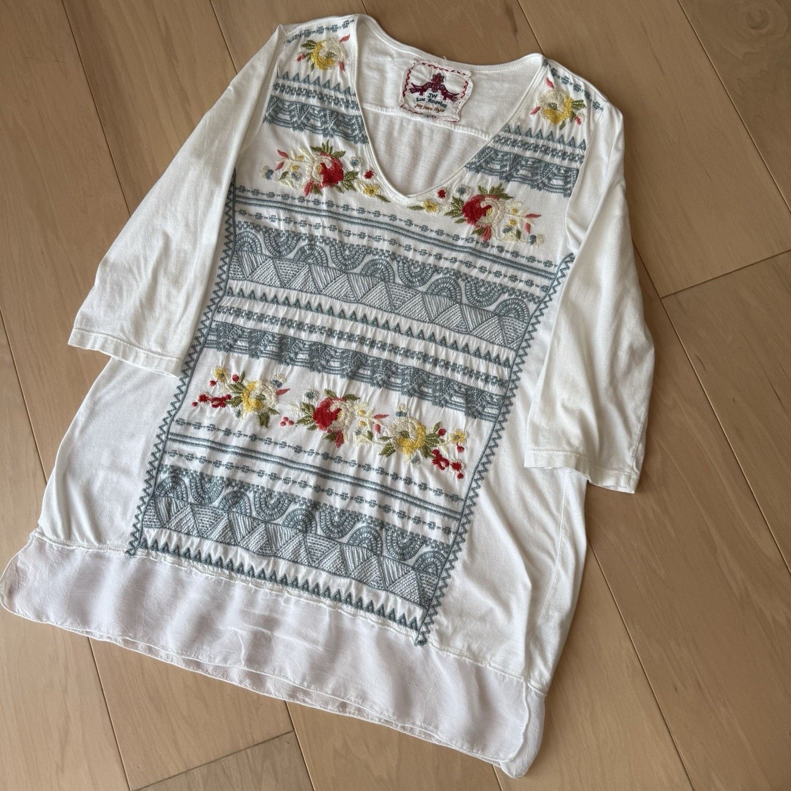 Designer × Johnny Was Johnny Was Tunic Women's Large White Donya Top Embroidered Size L / US 10 / IT 46 - 11 Thumbnail