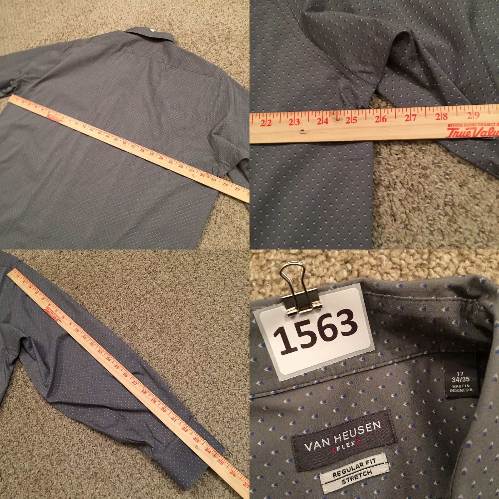 Van Heusen VAN HEUSEN Shirt Mens 17 Gray Geometric Long Sleeve Button-Up Stretch Size US XL / EU 56 / 4 - 8 Thumbnail