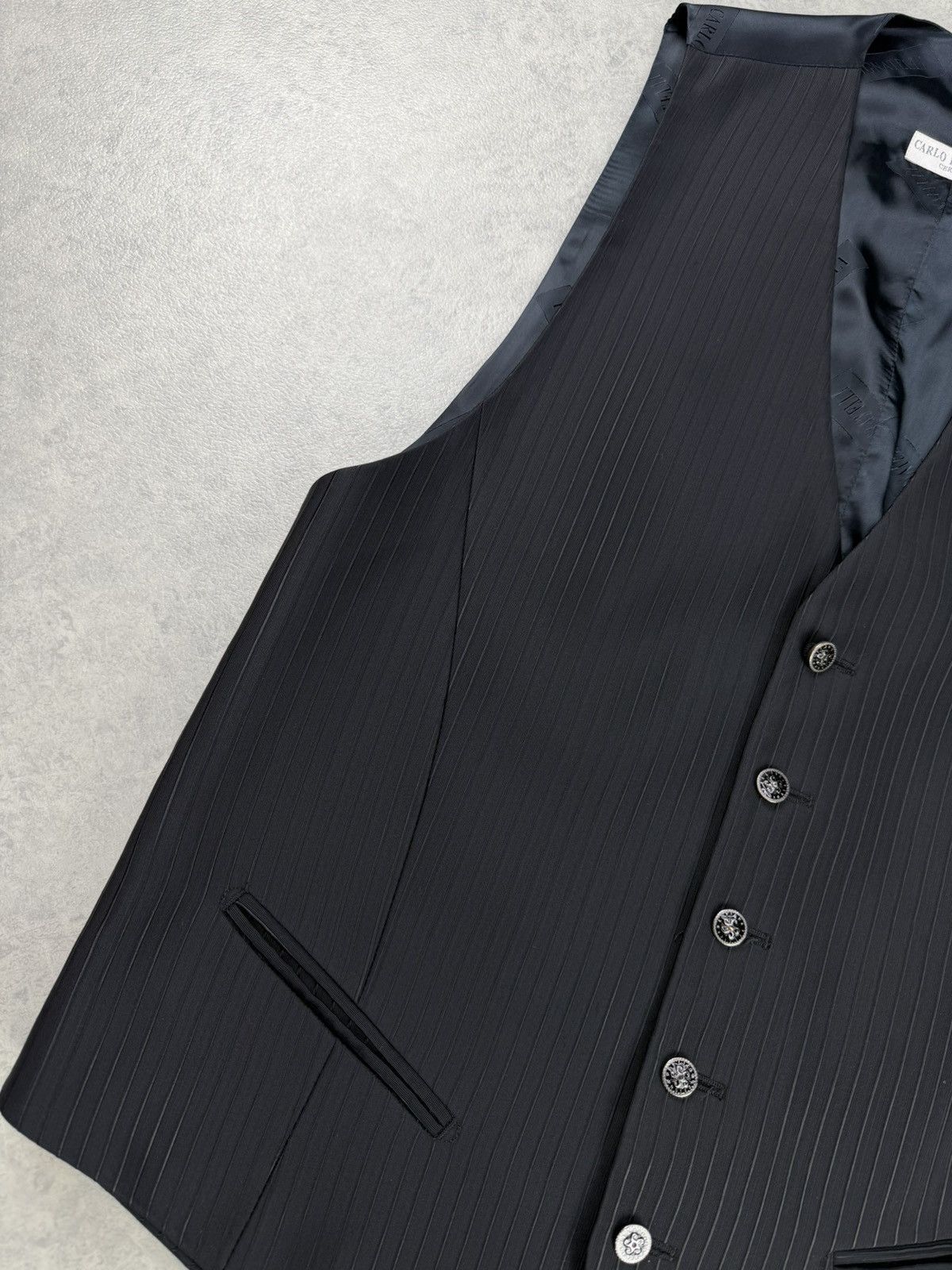 Carlo Pignatelli Carlo Pignatelli Suit 3 Piece Black Stripe Mens 54 Size 44R - 19 Thumbnail