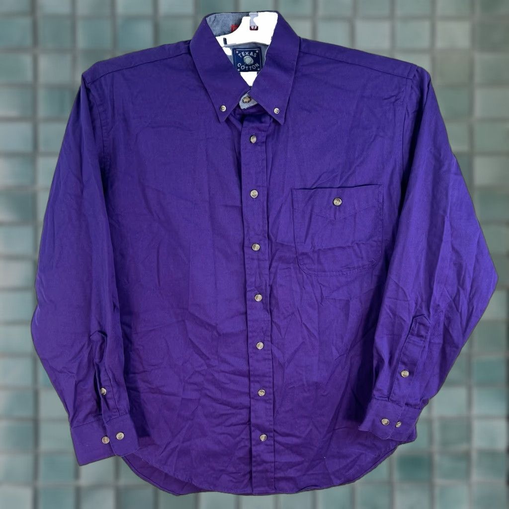 Vintage VINTAGE Texas Cotton Western Button-Down Shirt Mens SZ 15.5 Solid Purple Long Sleeve Casual U.S. Size US M / EU 48-50 / 2 - 1 Thumbnail