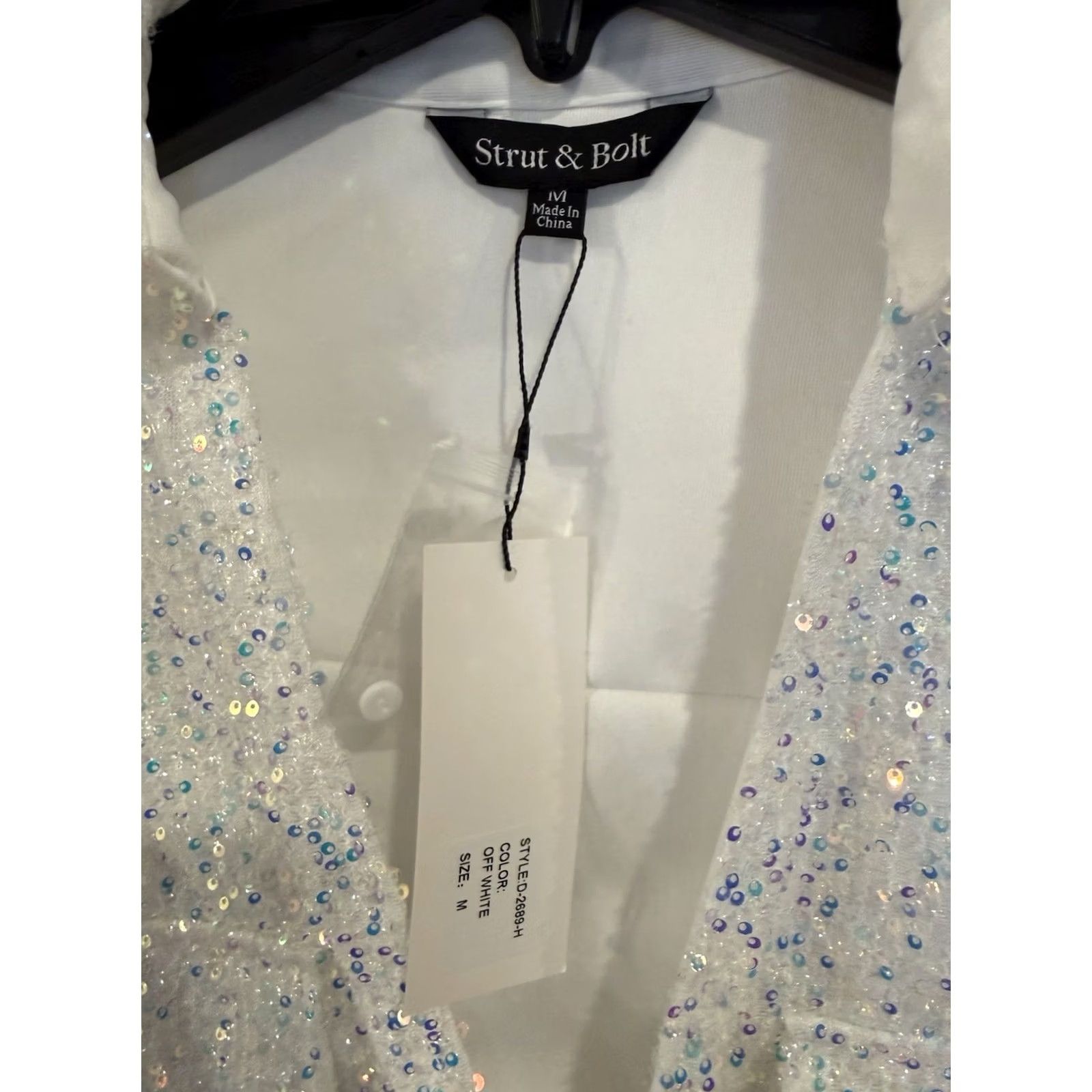 Vintage Strut & Bolt White Pearlescent Sequin Wrap Mini Dress Long Sleeve Size M Women Dress Short Sequin Wrap 90s? Size M / US 6-8 / IT 42-44 - 4 Thumbnail