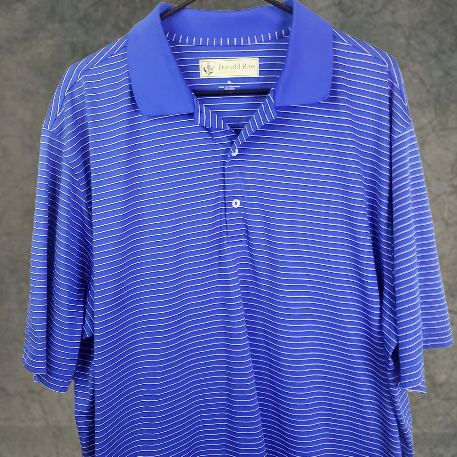 Vintage Donald Ross Polo Shirt Men XL Blue White Striped Short Sleeve Golf Performance T Shirt Polo Hat? Size US XL / EU 56 / 4 - 1 Thumbnail