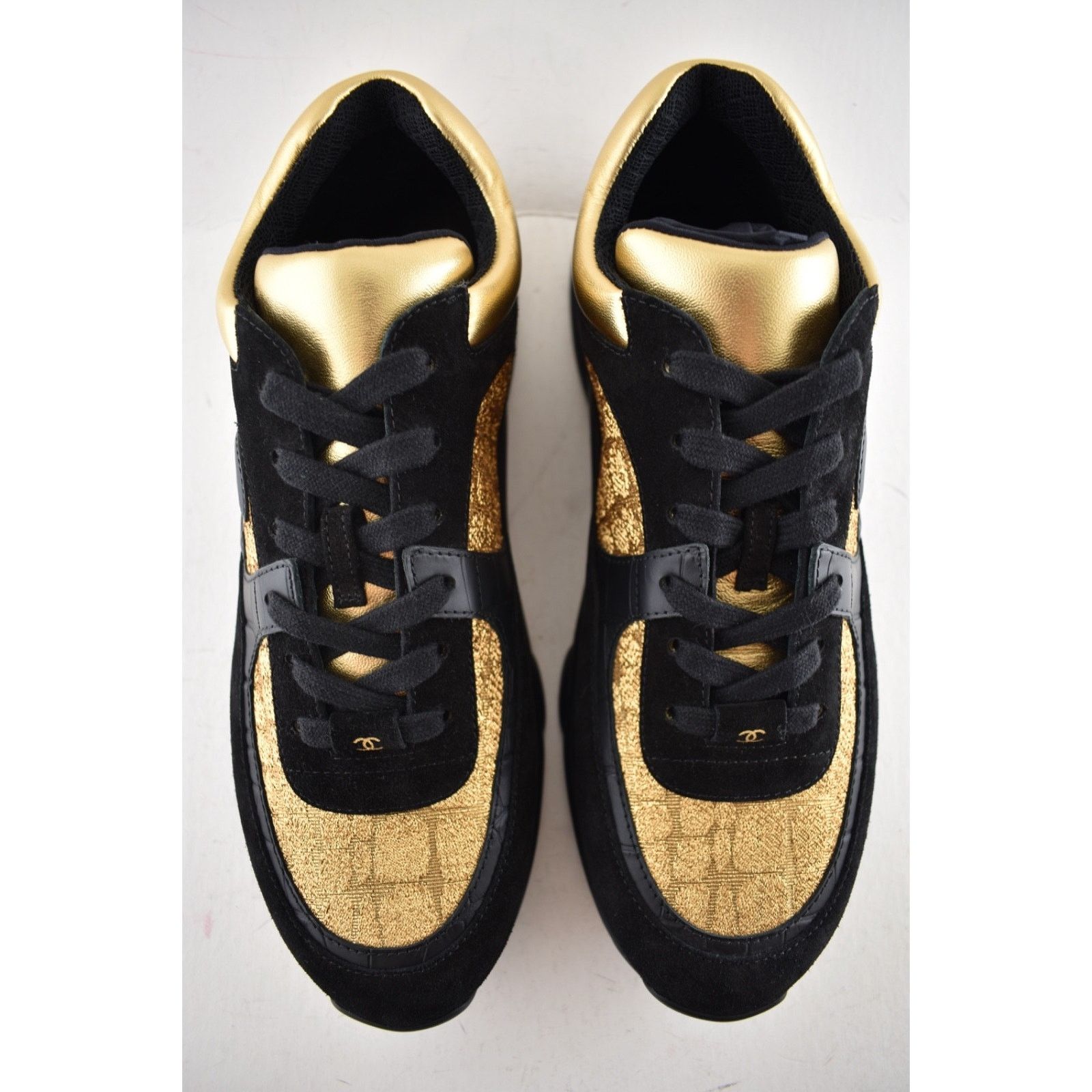 Chanel Chanel 19A Mens Black Gold Croc Suede CC Logo Low Top Size US 11 / EU 44 - 10 Thumbnail