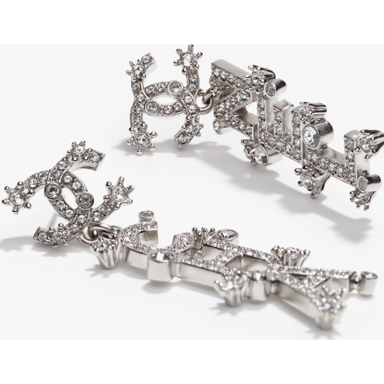 Chanel Chanel Silver Crystal Letter Statement Stud Drop Earrings Size ONE SIZE - 3 Thumbnail